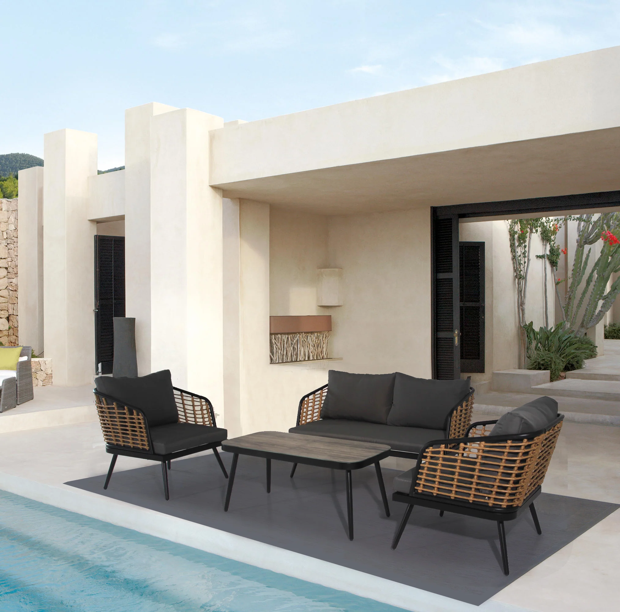4-Piece Patio Set with Coffee Table, Loveseat and 2 Single Sofas - Image 2