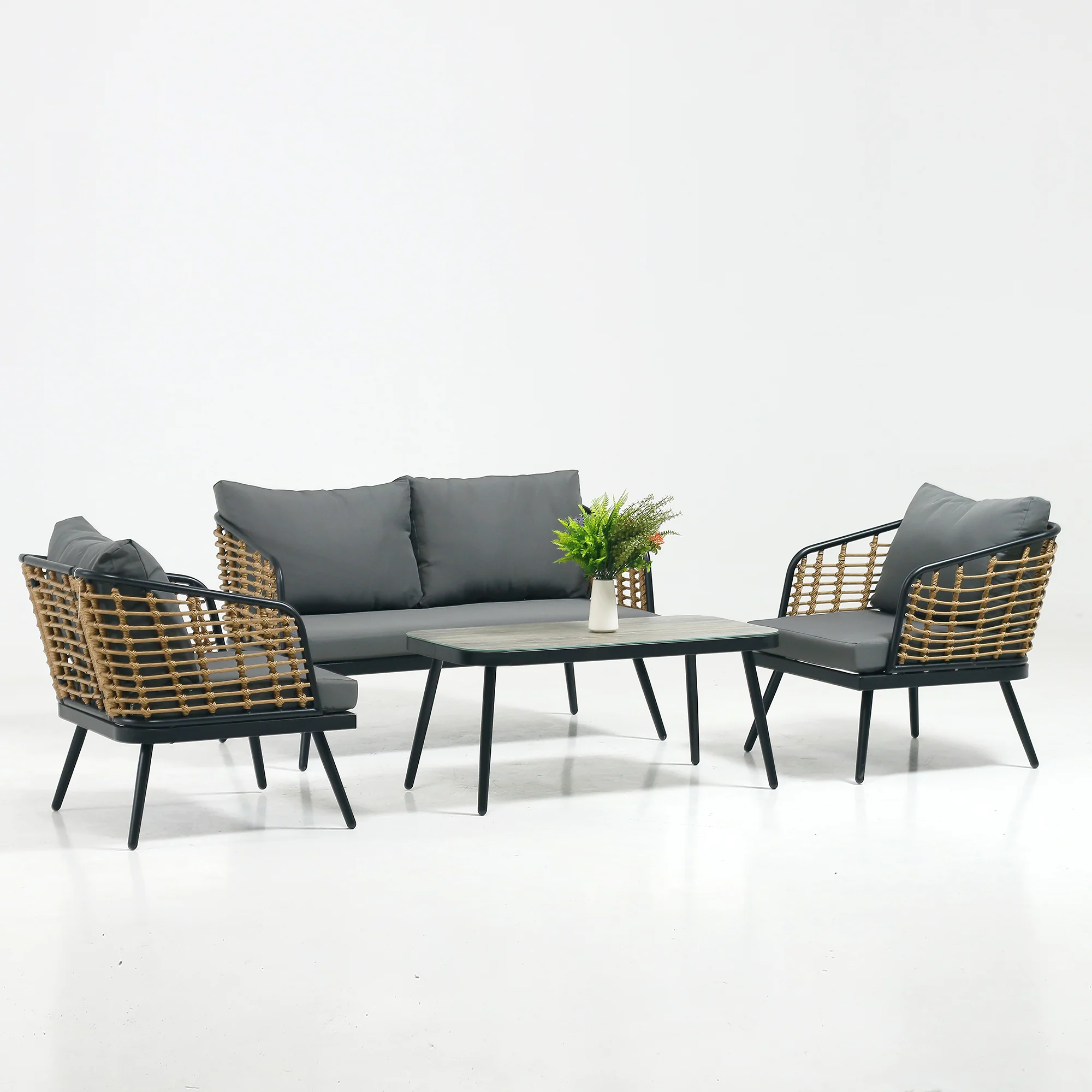 4-Piece Patio Set with Coffee Table, Loveseat and 2 Single Sofas - Image 5