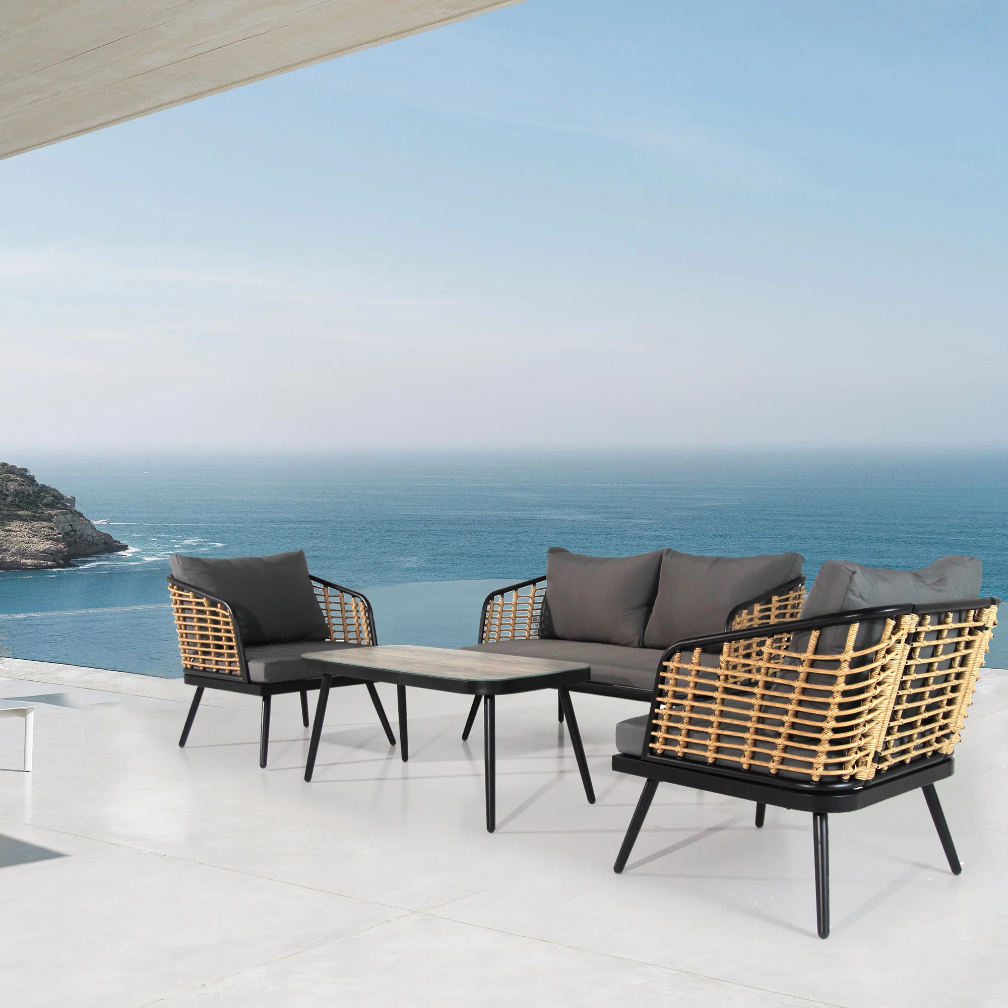 4-Piece Patio Set with Coffee Table, Loveseat and 2 Single Sofas - Image 7