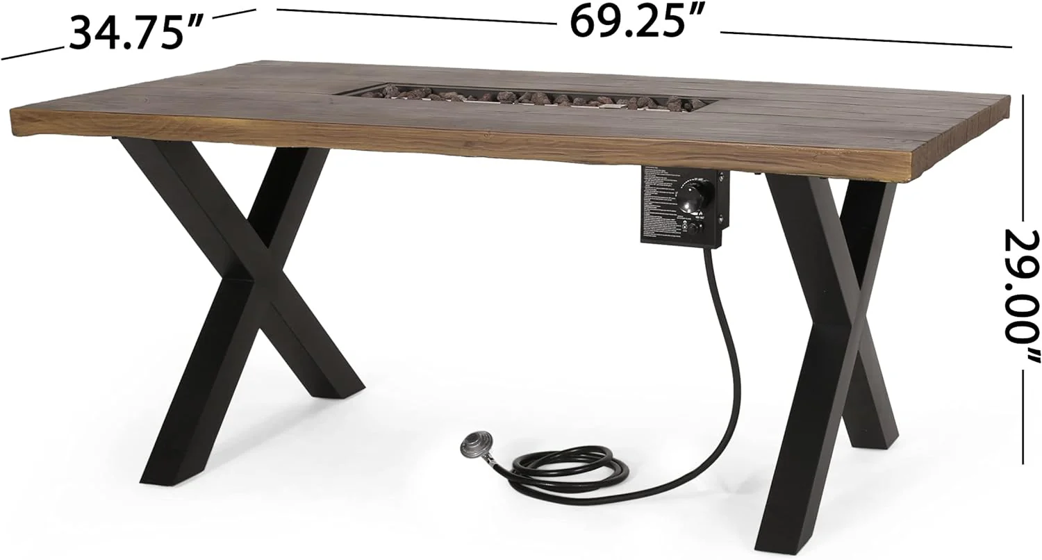 40,000 BTU Outdoor Concrete Fire Pit Table with X-Shaped Iron Legs - Image 9