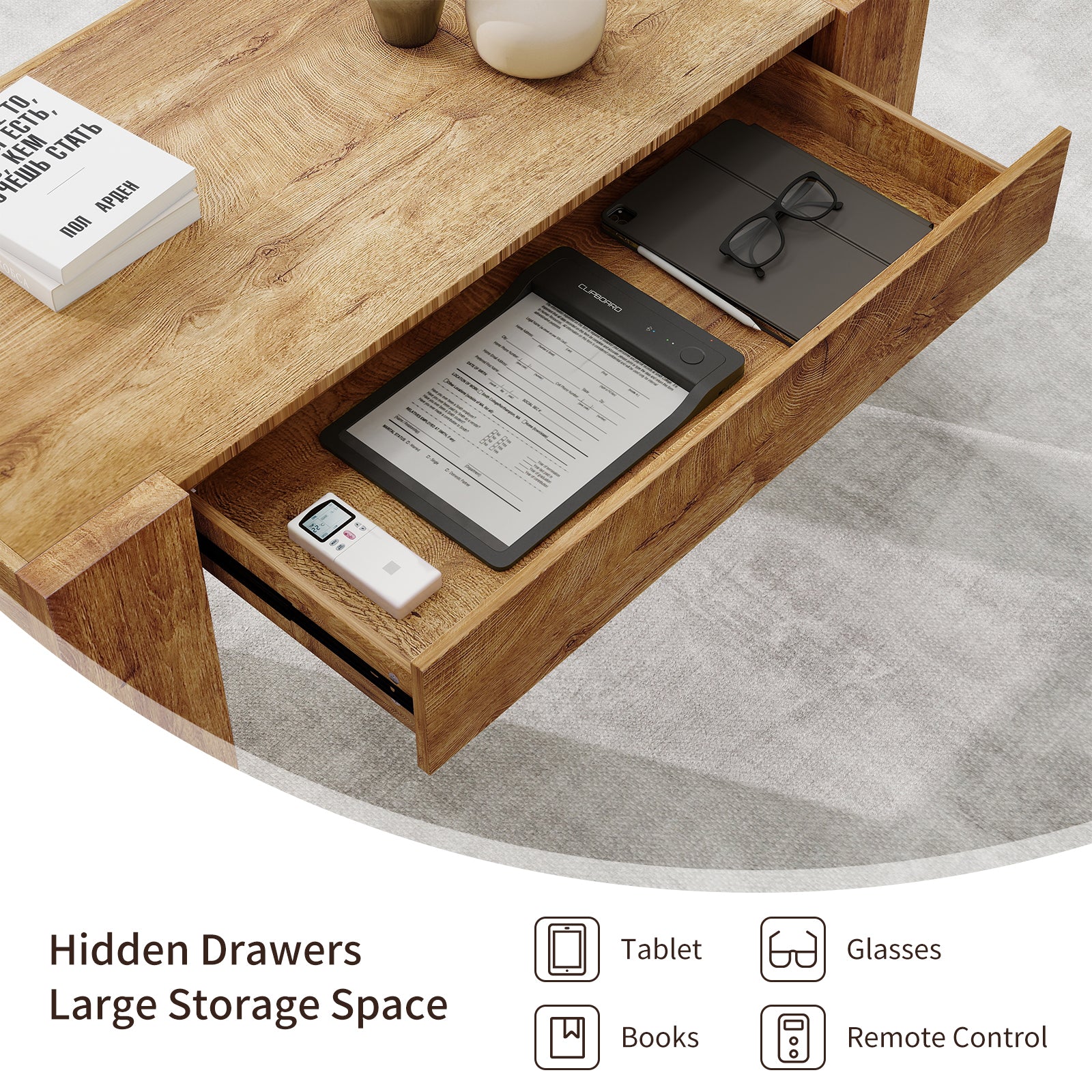 48" Farmhouse Rectangle Coffee Table with Hidden Storage Drawer - Image 10