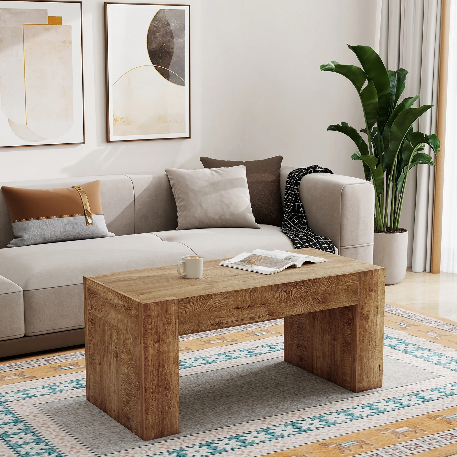 48" Farmhouse Rectangle Coffee Table with Hidden Storage Drawer - Image 13
