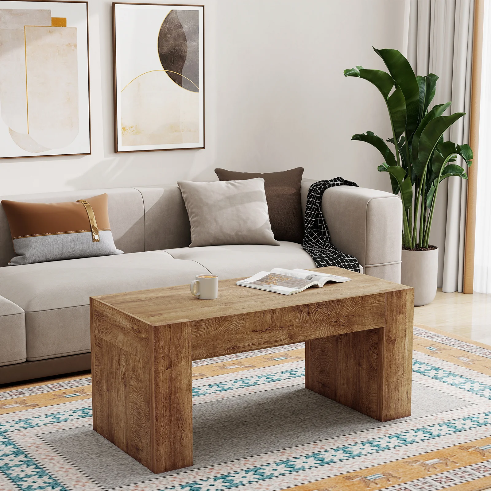 48" Farmhouse Rectangle Coffee Table with Hidden Storage Drawer - Image 2