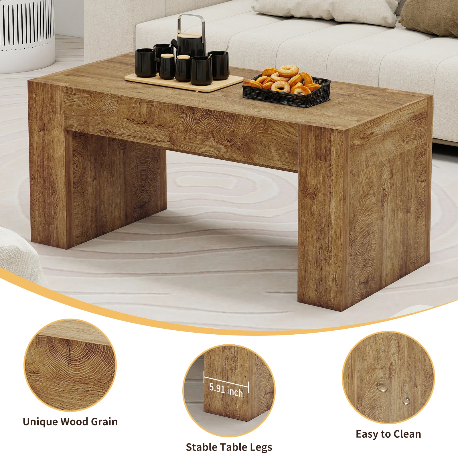 48" Farmhouse Rectangle Coffee Table with Hidden Storage Drawer - Image 3