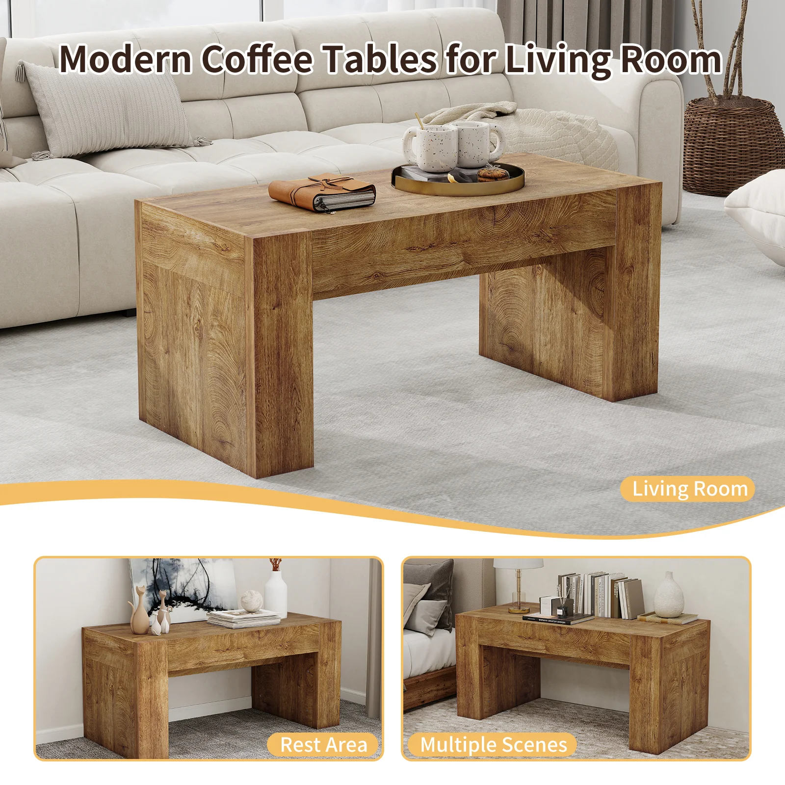 48" Farmhouse Rectangle Coffee Table with Hidden Storage Drawer - Image 4