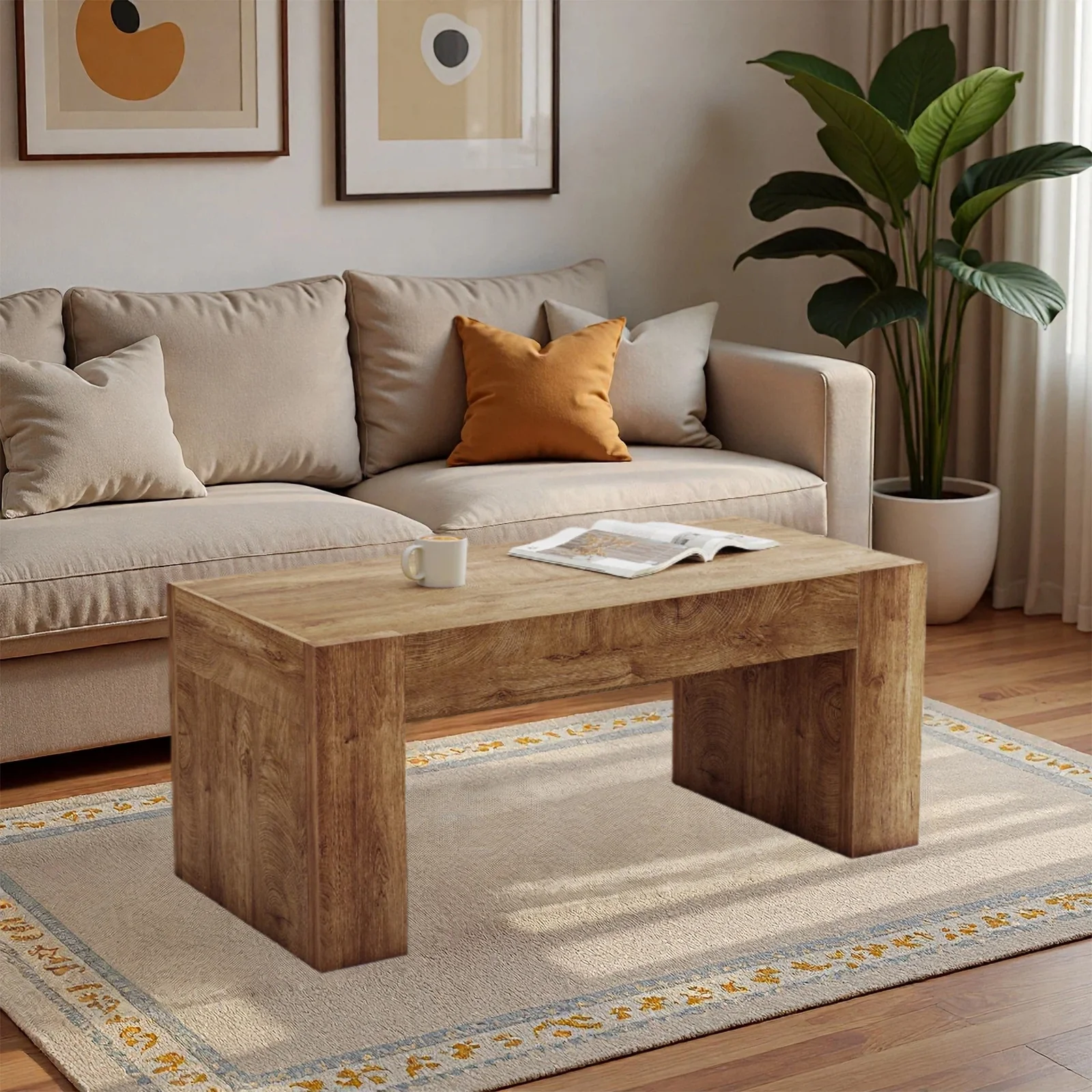 48" Farmhouse Rectangle Coffee Table with Hidden Storage Drawer - Image 5
