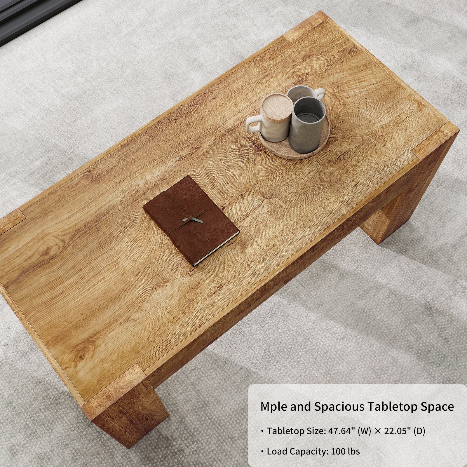 48" Farmhouse Rectangle Coffee Table with Hidden Storage Drawer - Image 6