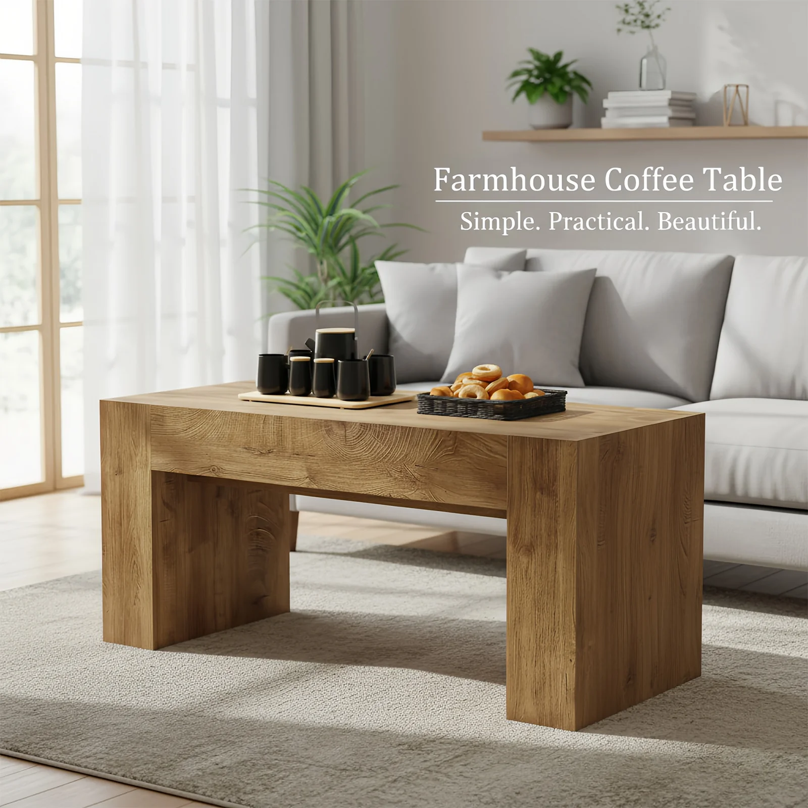 48" Farmhouse Rectangle Coffee Table with Hidden Storage Drawer - Image 7
