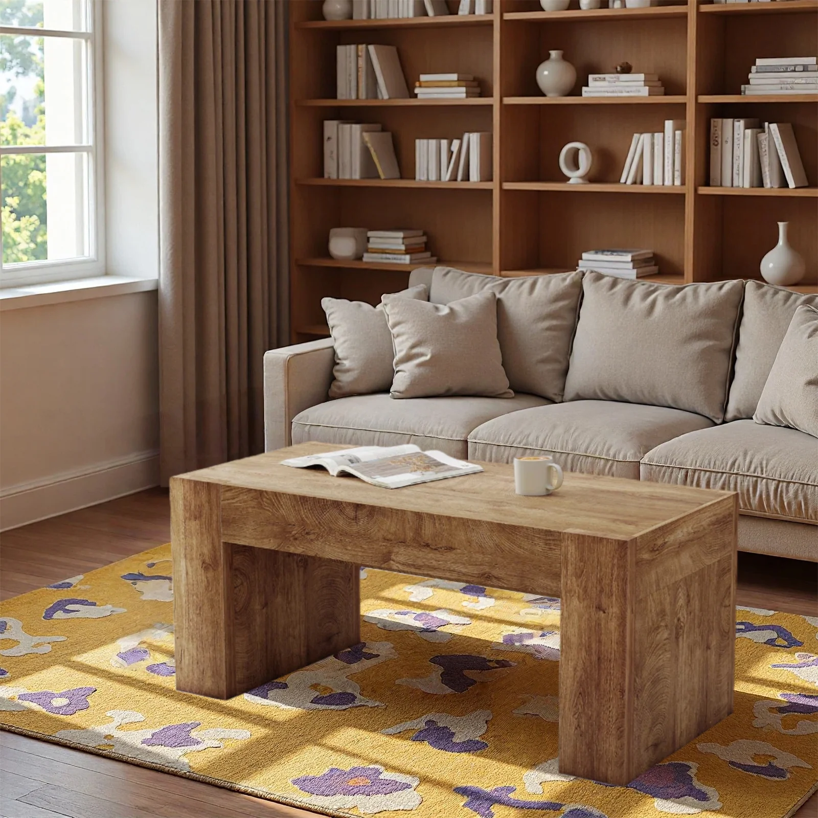 48" Farmhouse Rectangle Coffee Table with Hidden Storage Drawer - Image 8