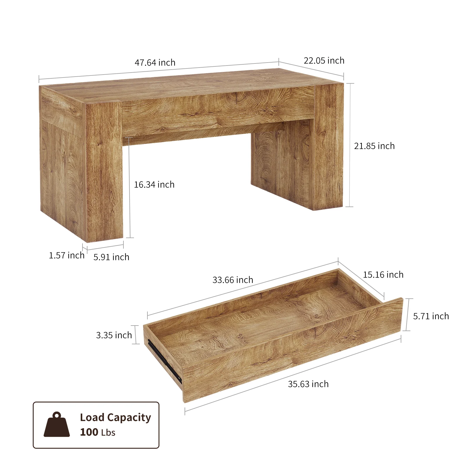 48" Farmhouse Rectangle Coffee Table with Hidden Storage Drawer - Image 9