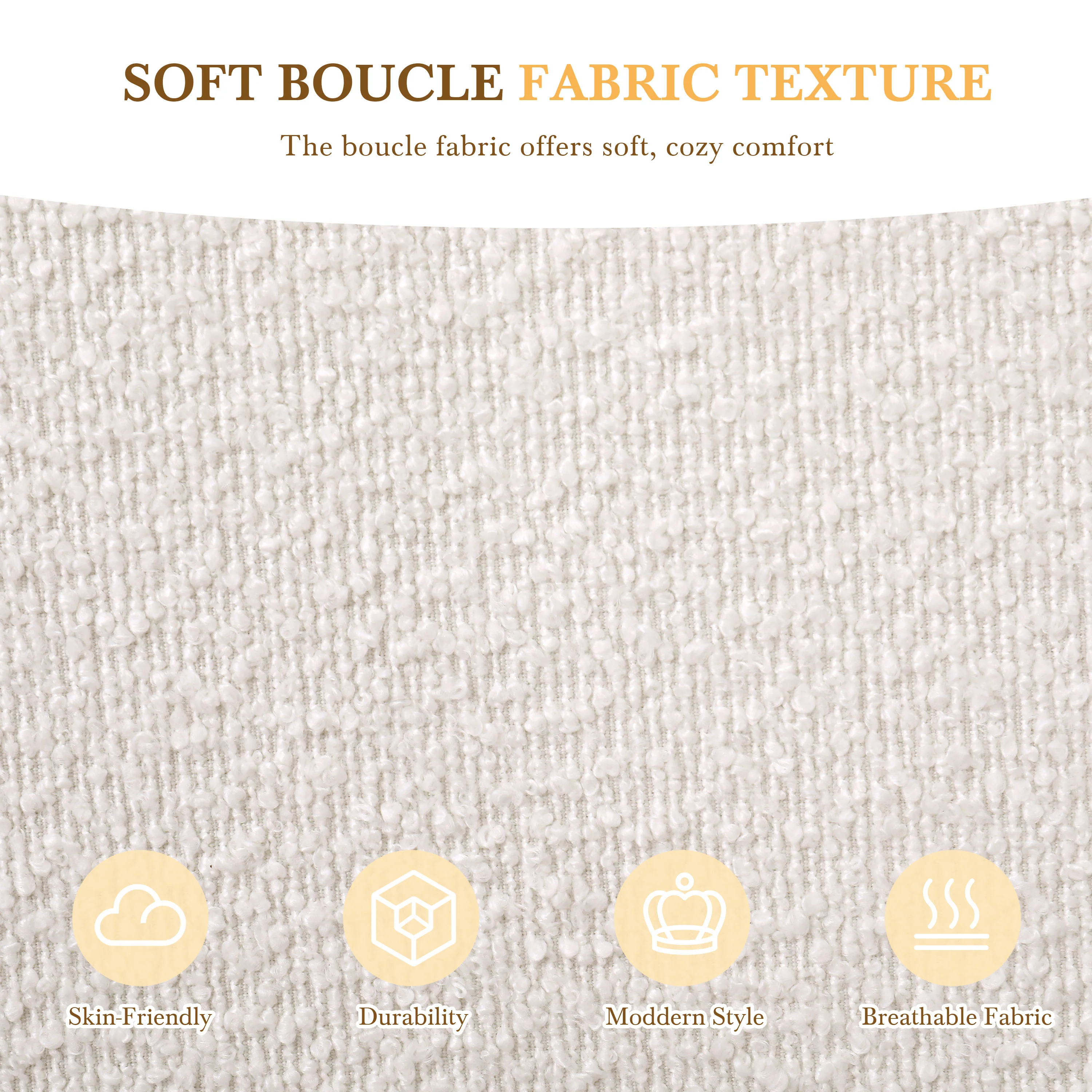 Boucle Fabric Upholstered Platform Bed with Curve-Shaped Design Headboard - Image 7