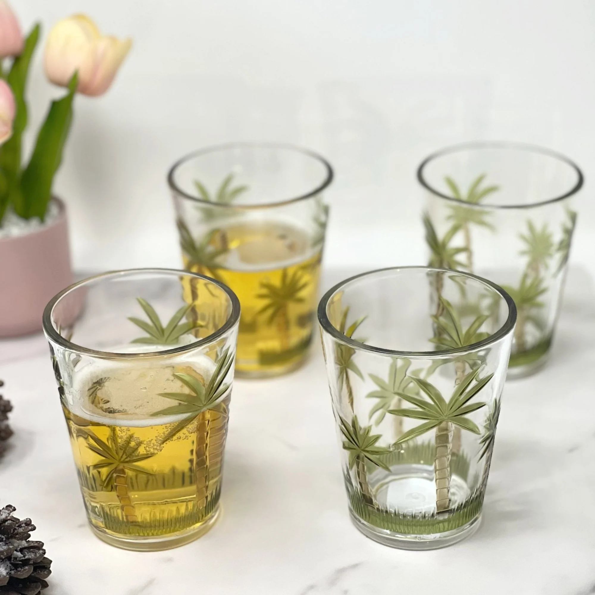 Palm Tree Design Acrylic Glasses Set of 4 DOF 15oz, Unbreakable BPA Free Plastic Tumblers, Clear - Image 2