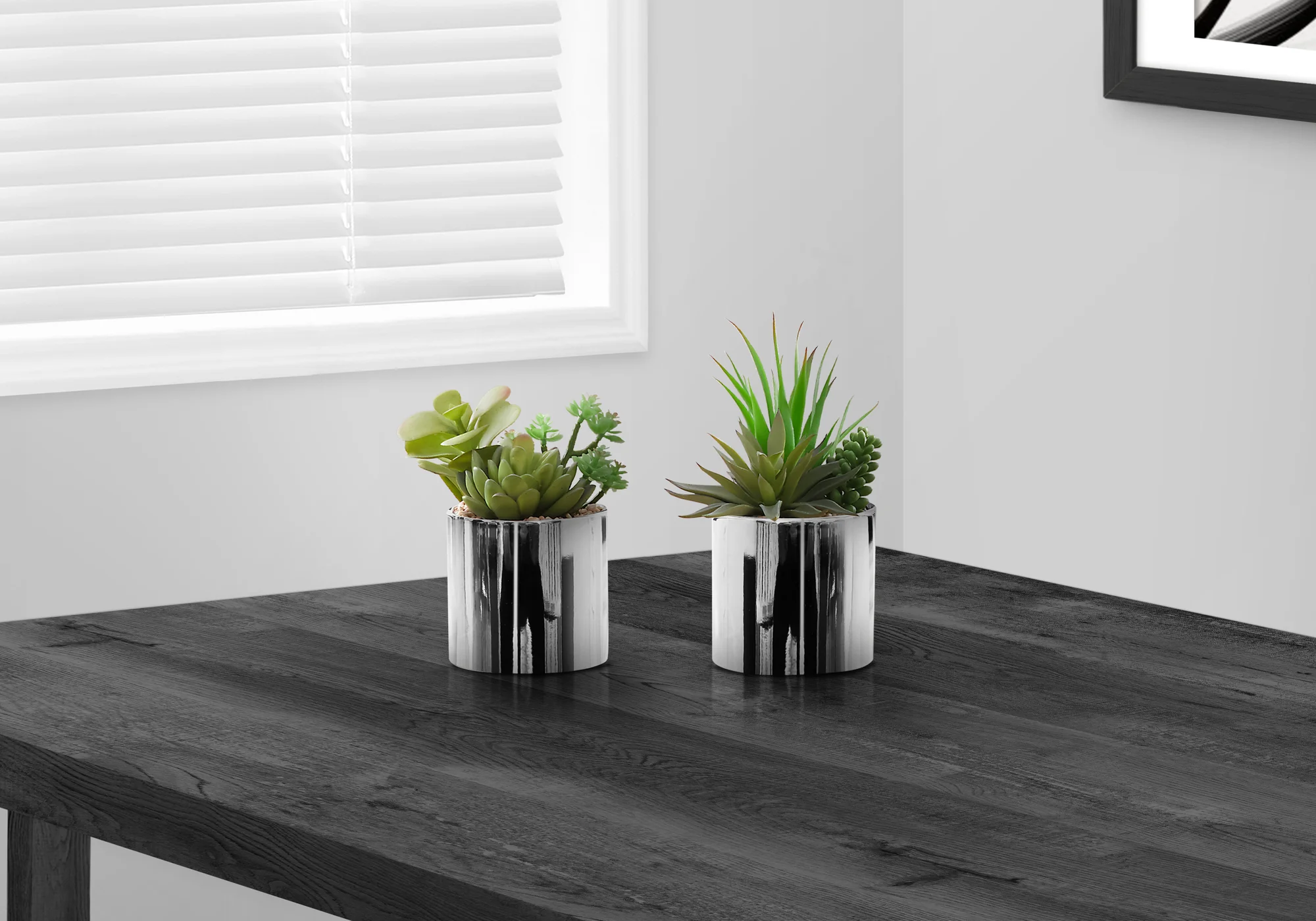 7" Faux Succulents with Chrome Pots, Set Of 2 - Image 3