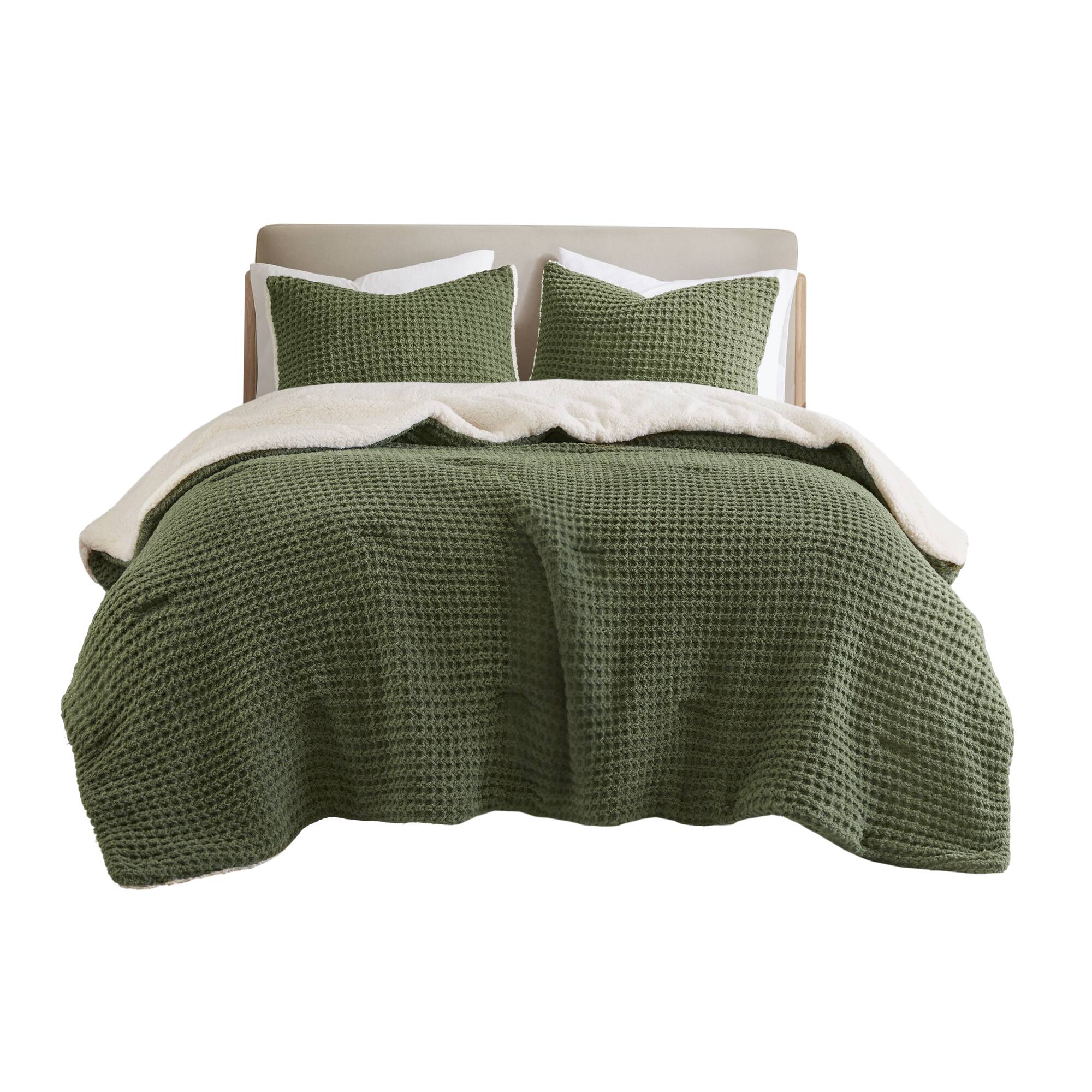 2 Piece Olive Waffle Knit Chenille Comforter Set - Image 10