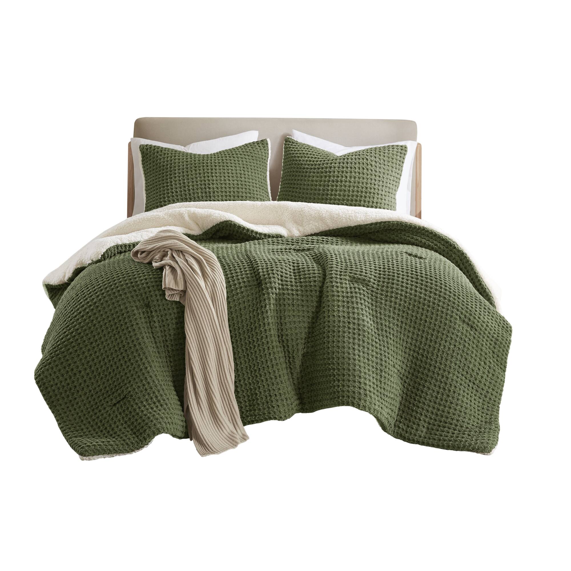 2 Piece Olive Waffle Knit Chenille Comforter Set - Image 16