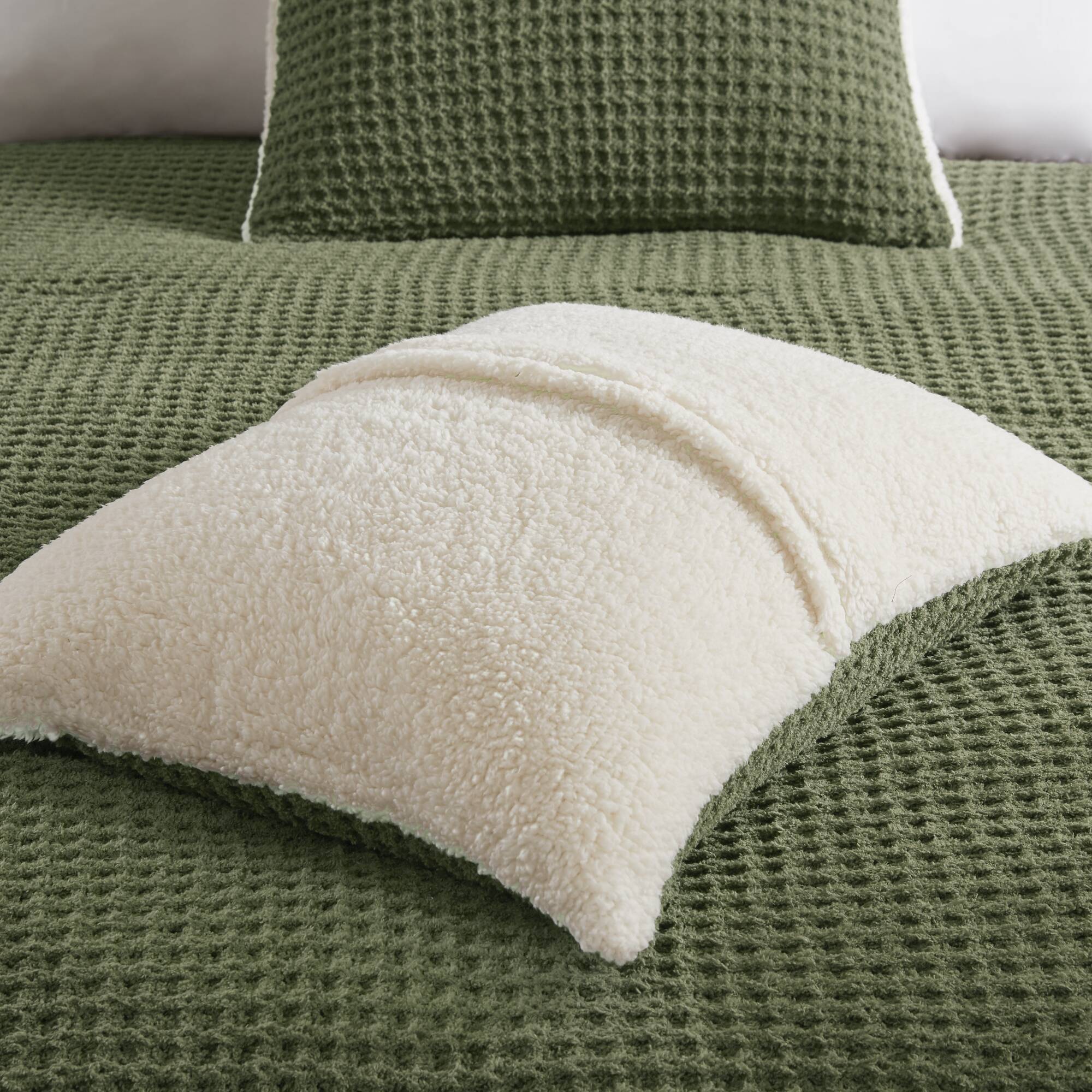 2 Piece Olive Waffle Knit Chenille Comforter Set - Image 19