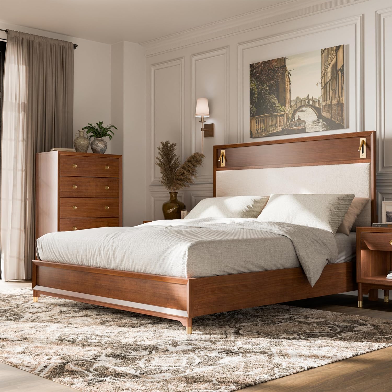 Edison Mid-Century Modern Upholstered Bed with Reading Light - Image 16
