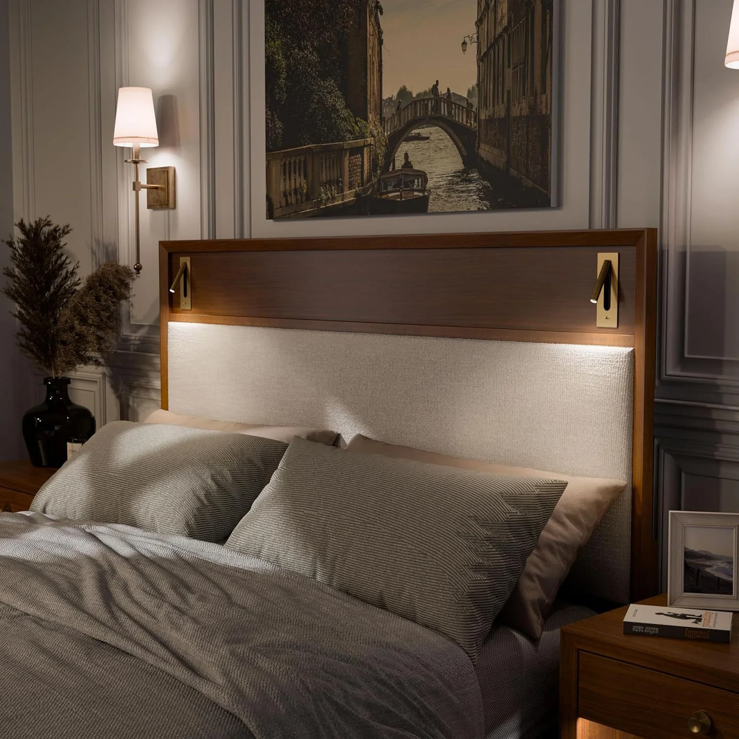 Edison Mid-Century Modern Upholstered Bed with Reading Light - Image 9