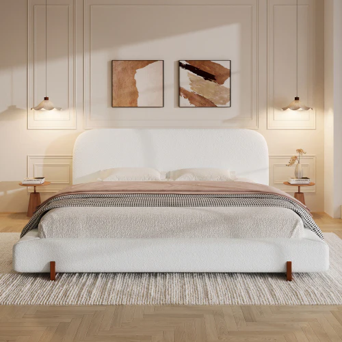 Fabric and Solid Wood Legs Upholstered Bed Frame - Image 2