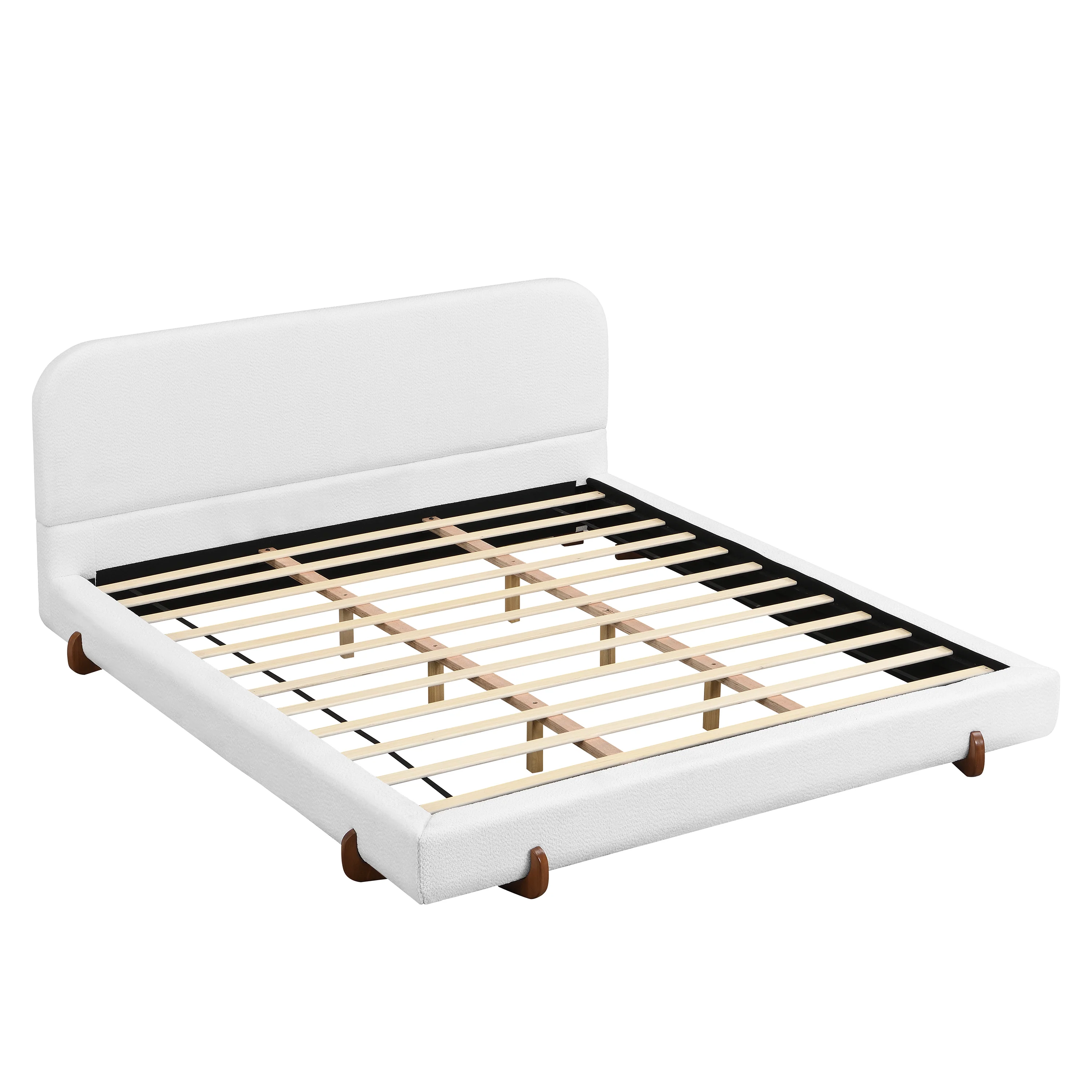 Fabric and Solid Wood Legs Upholstered Bed Frame - Image 4