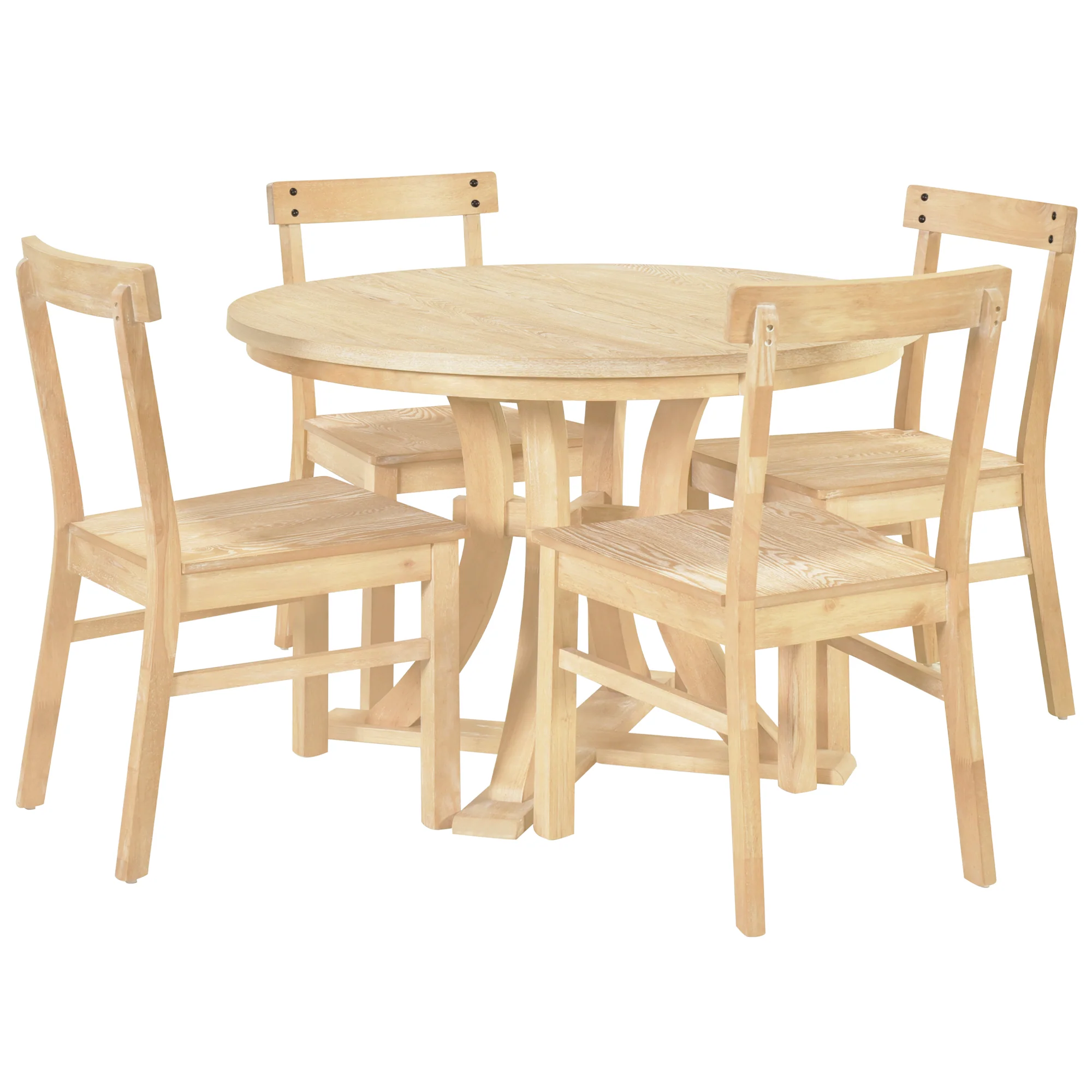 5-Piece Dining Set with Extendable Round Table and 4 Open Back Chairs - Image 3