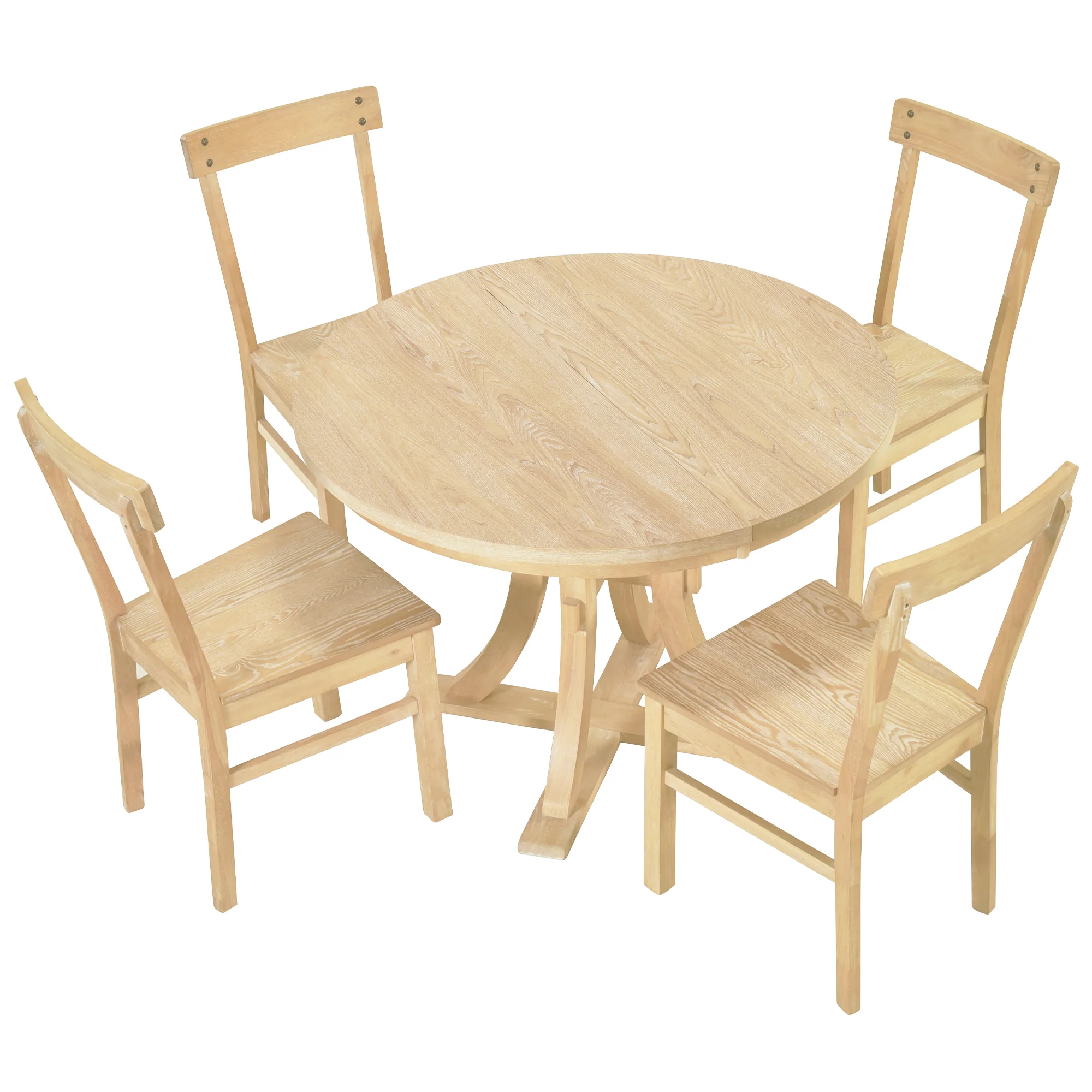 5-Piece Dining Set with Extendable Round Table and 4 Open Back Chairs - Image 5