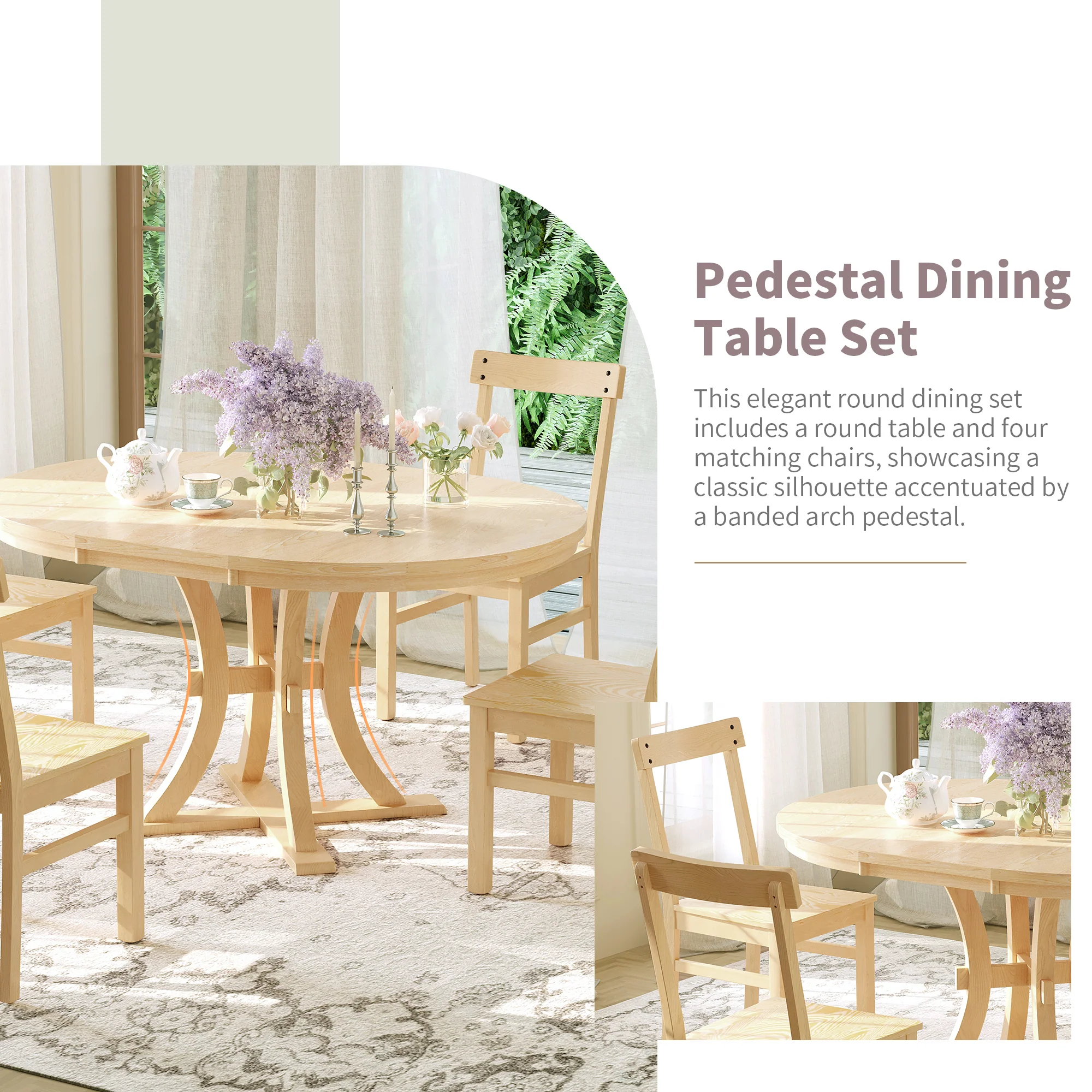 5-Piece Dining Set with Extendable Round Table and 4 Open Back Chairs - Image 6