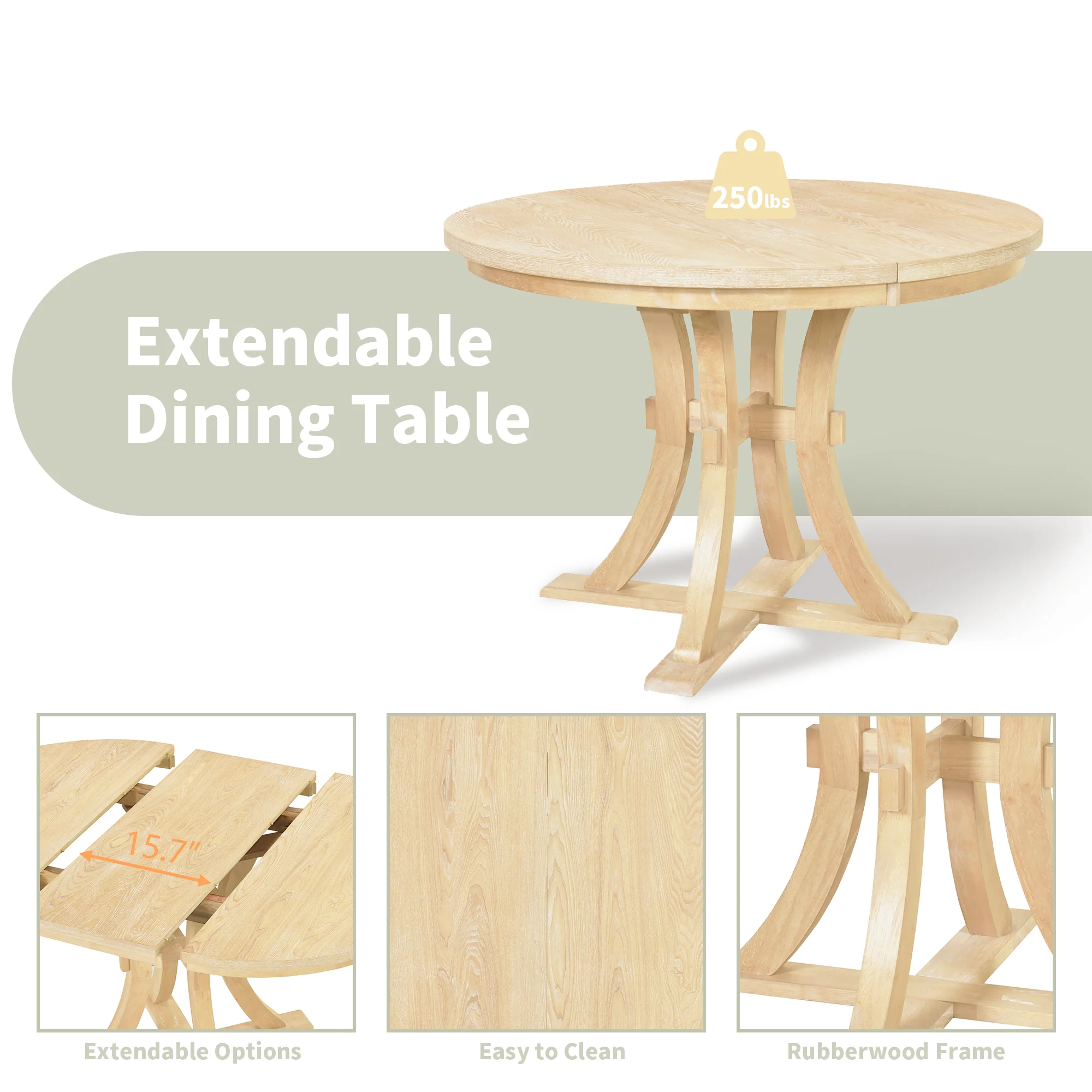 5-Piece Dining Set with Extendable Round Table and 4 Open Back Chairs - Image 8