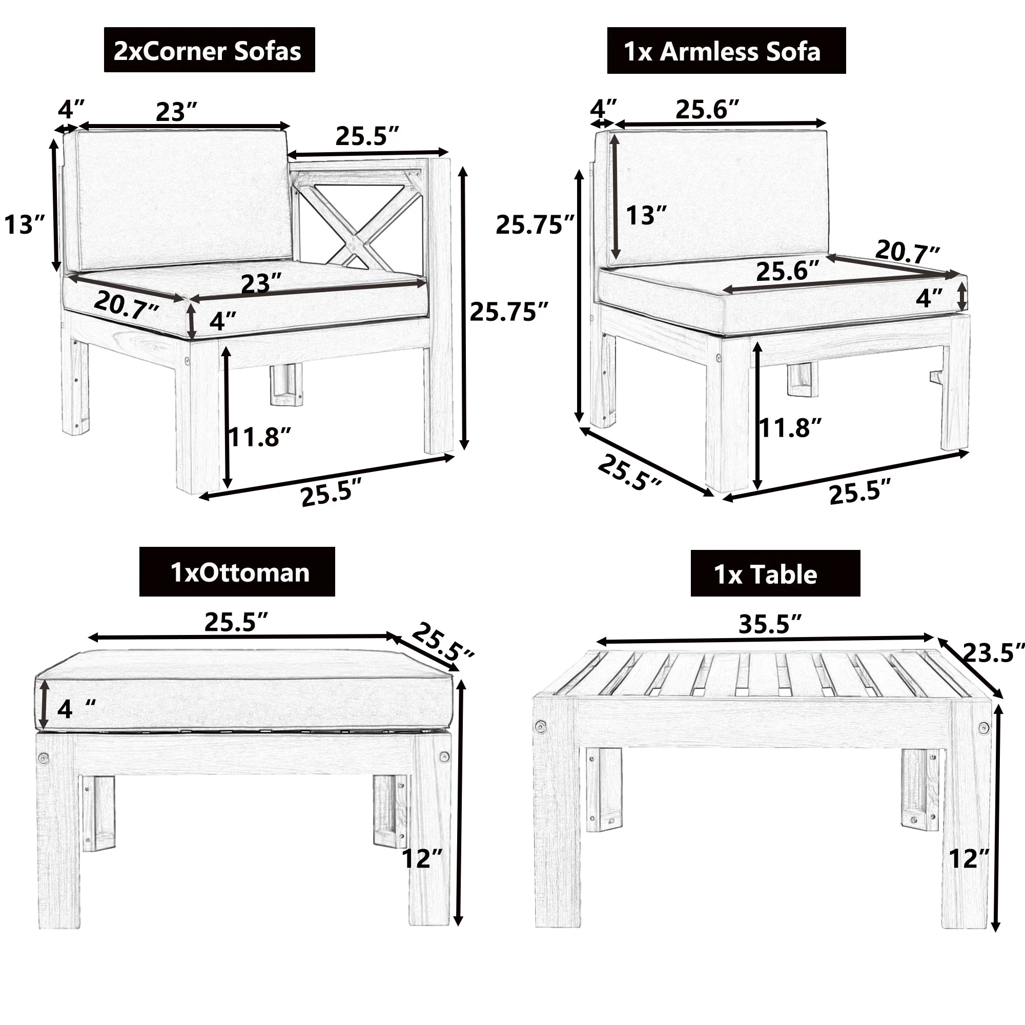5-Piece Outdoor Sectional Sofa Set with Cushions - Image 7