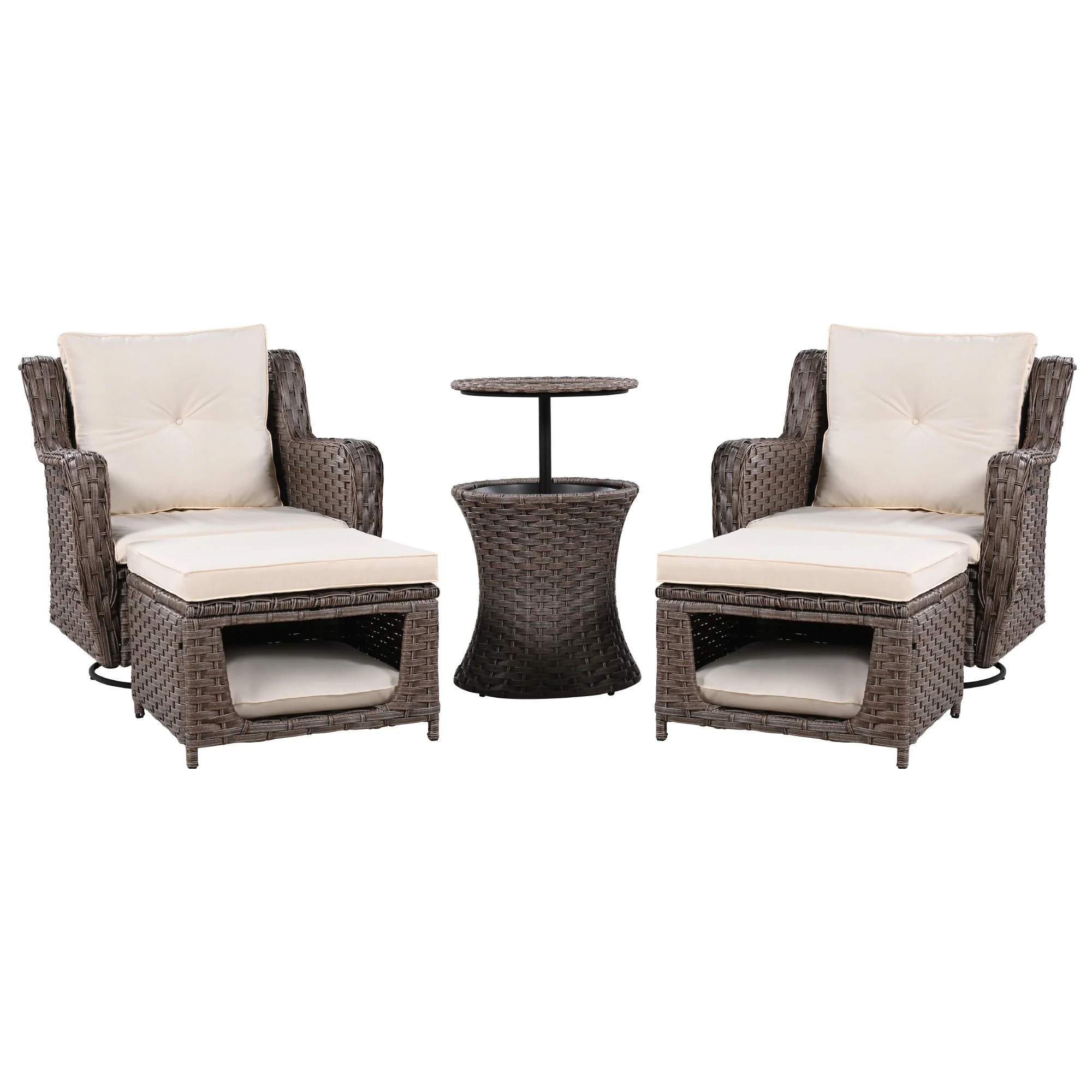 5-Piece Patio Set with Bar Table, 2 Swivel Chair and 2 Ottomans - Image 3