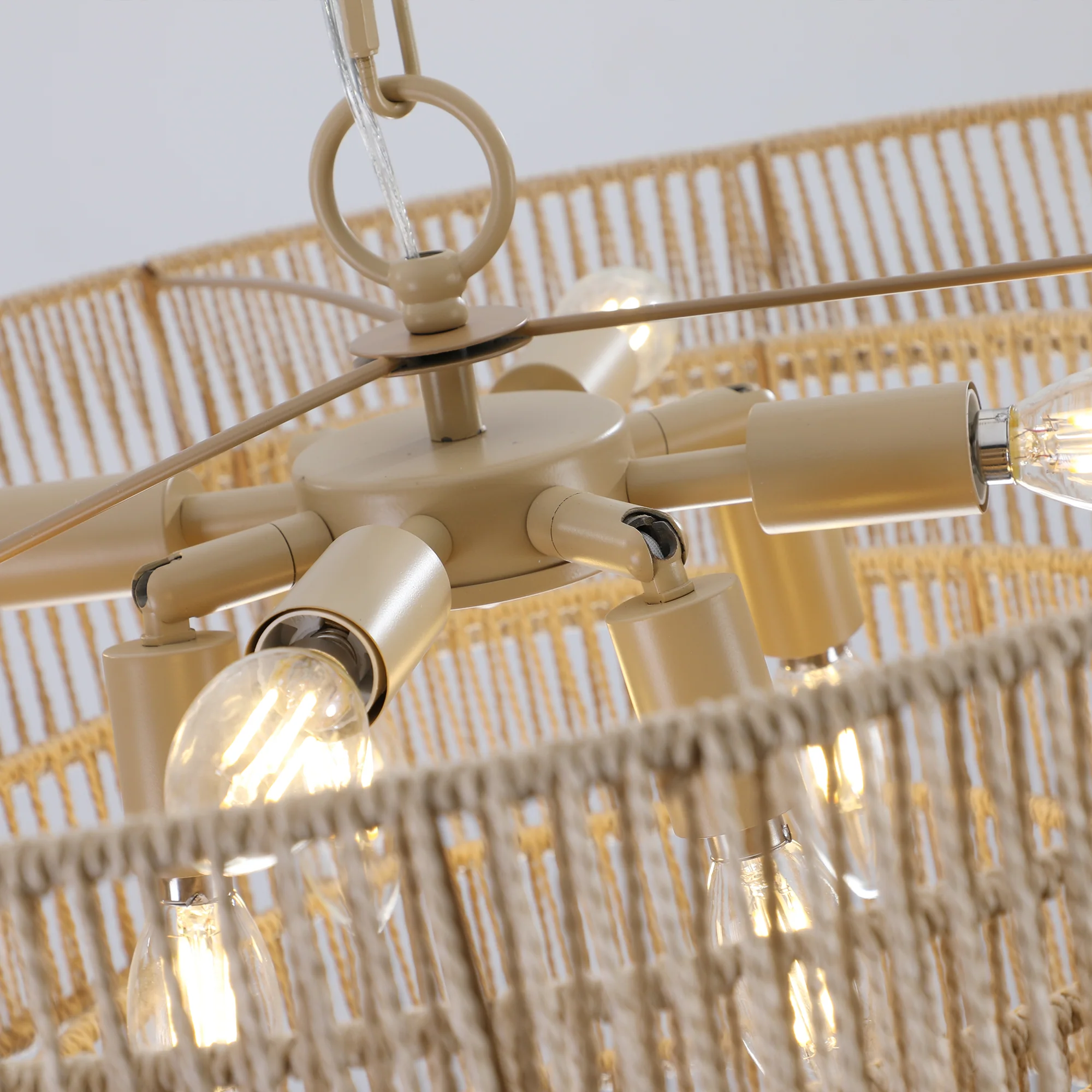 5-Tier Rattan Pendant Light with Round Metal Frame - Image 2