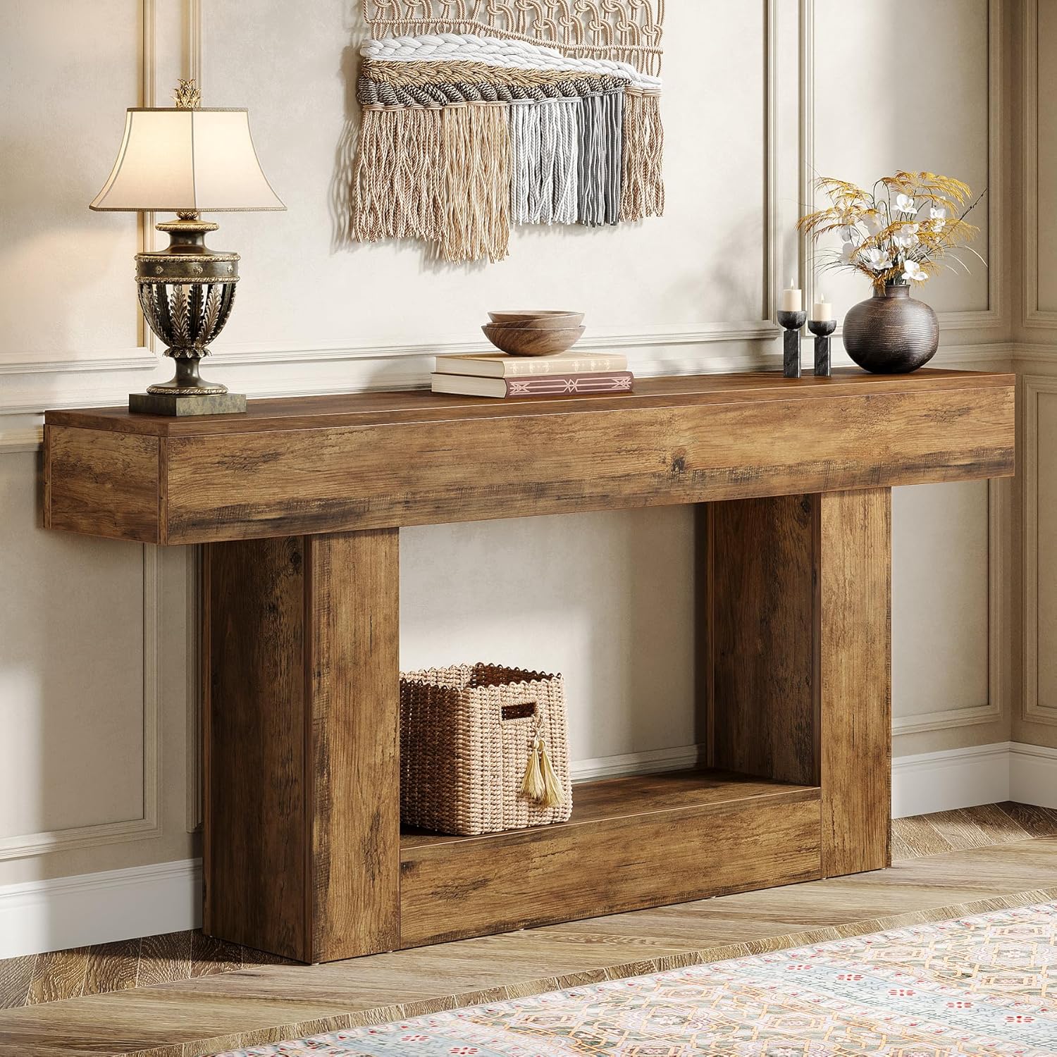 Pinehurst Farmhouse 2-Tier Entryway Table with U-Shaped Base - Image 11