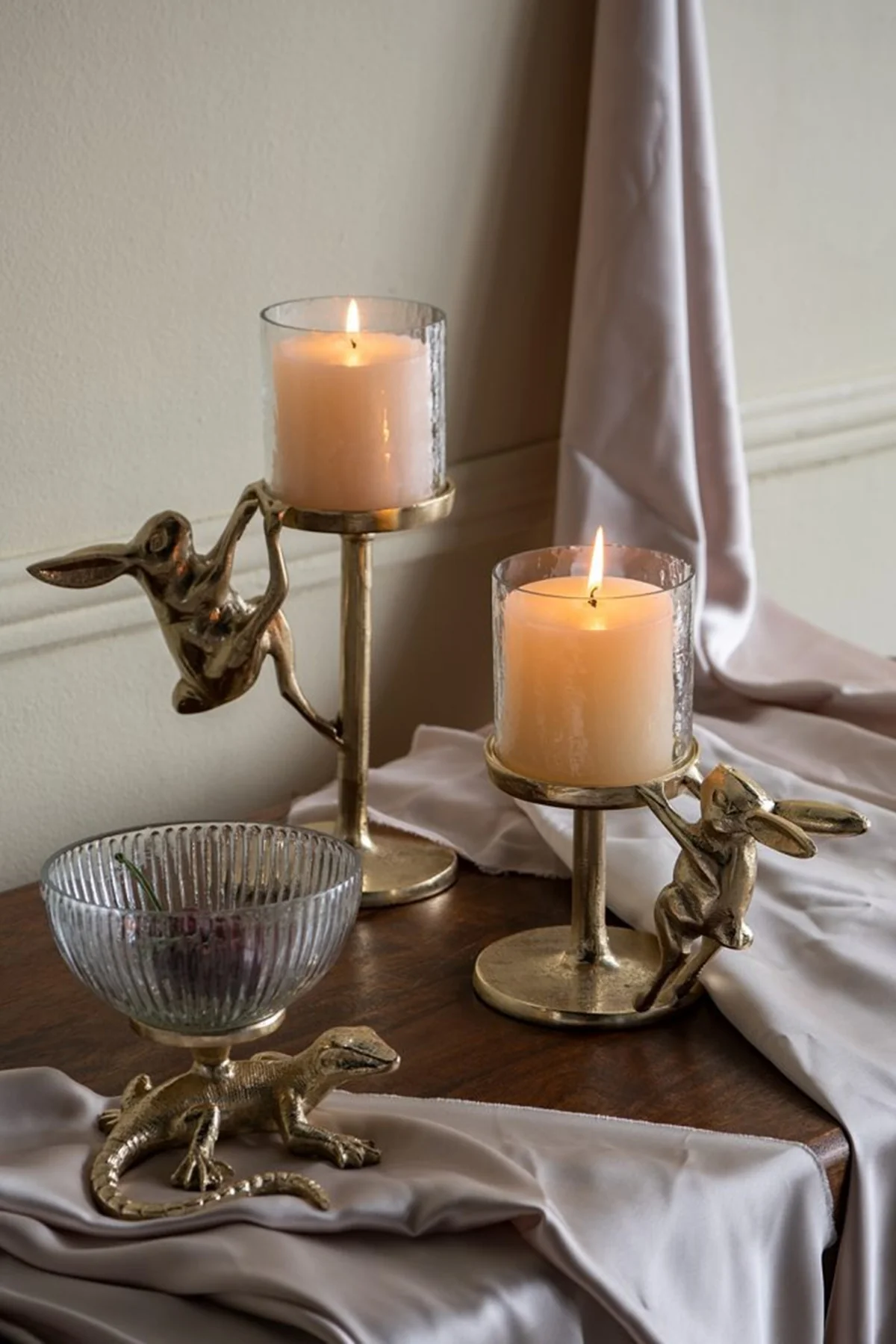 Gold Rabbit Pillar Candle Holder with Clear Glass Hurricane Shade, Short - Image 8