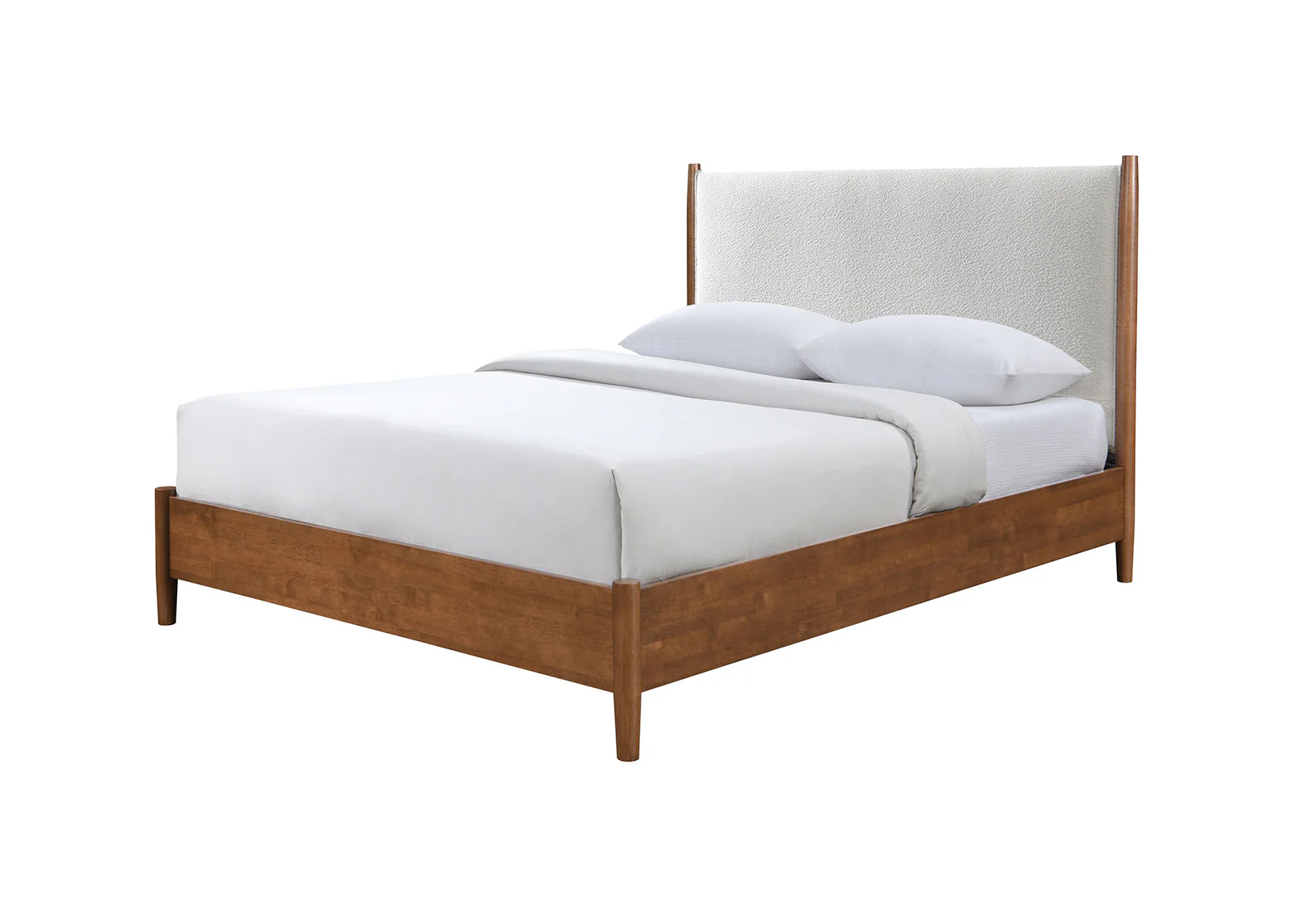 Walnut Color Panel Headboard Beige Upholstered Bed - Image 9