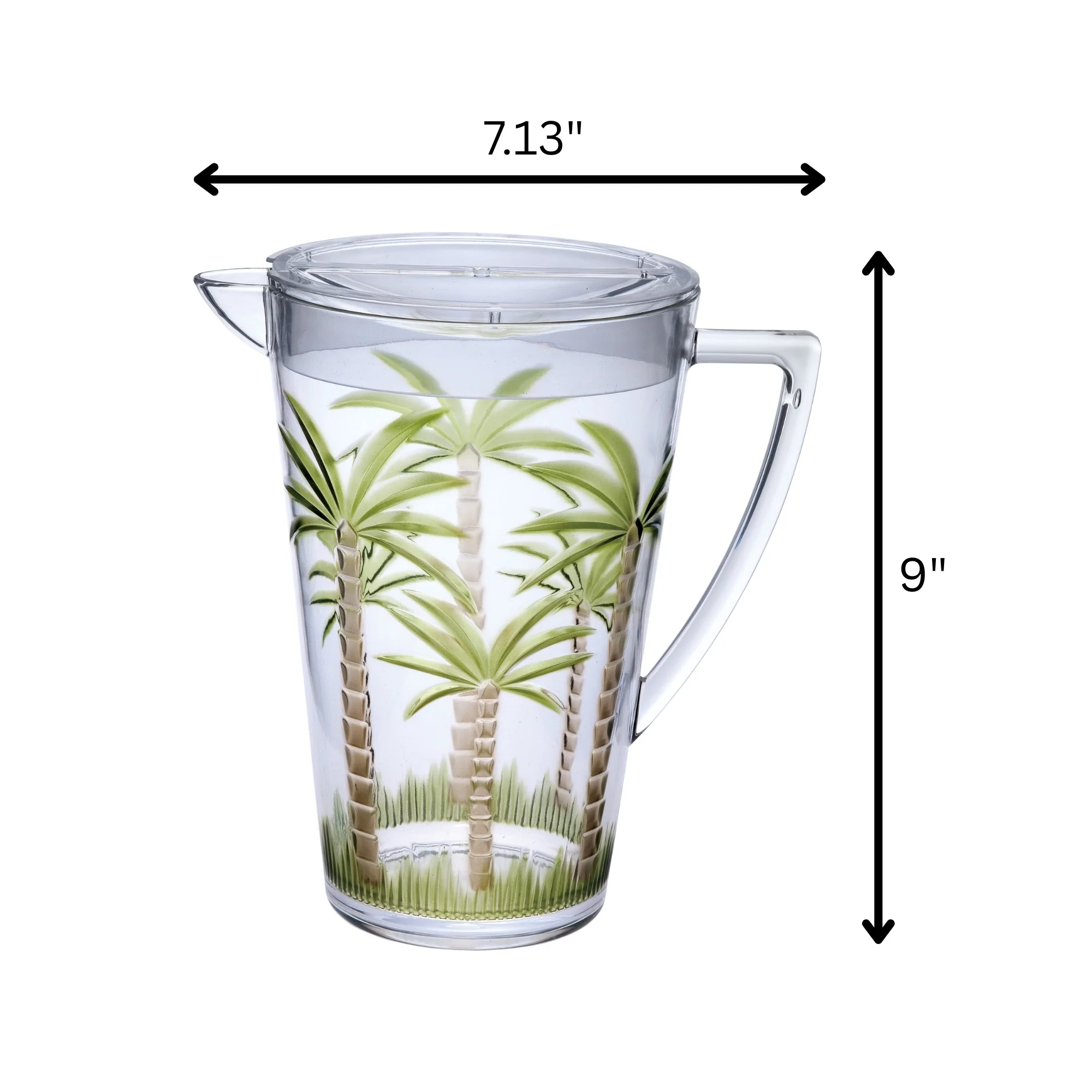 Unbreakable Plastic Water Pitcher with Lid, Palm Tree Design, Clear Acrylic, 2.75 Quarts - Image 3