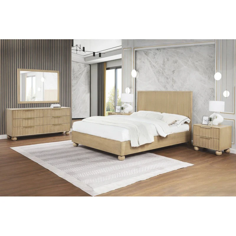 Fluted Modern Light Oak 2 Drawer Nightstand with Fluted Panels and Round Feet - Image 9
