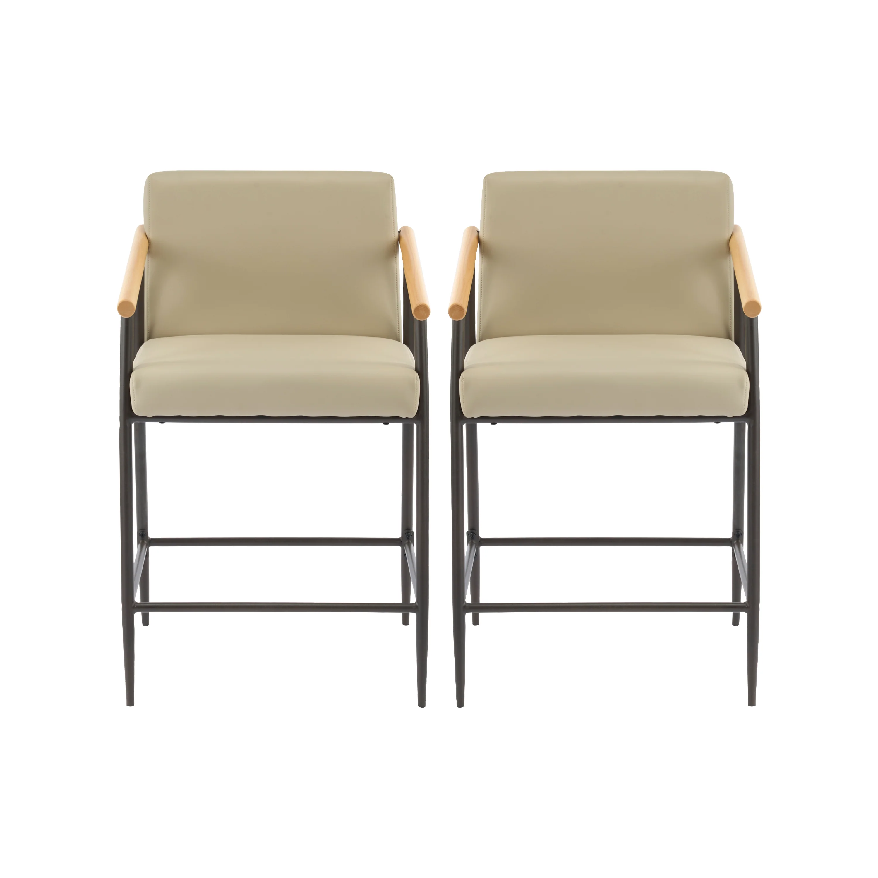 Kentwood Square Back Upholstered Counter Stool with Iron Frame, Set of 2