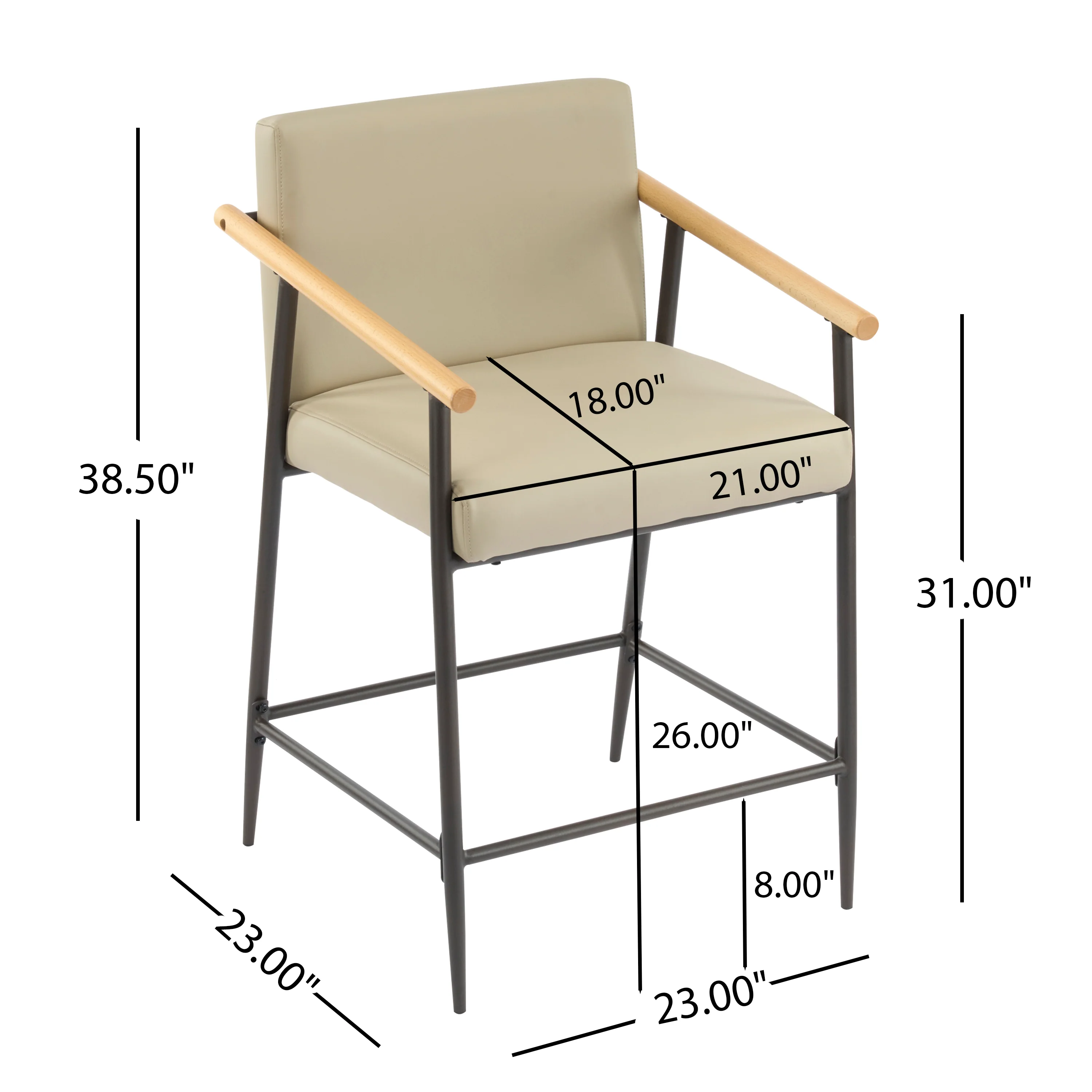 Kentwood Square Back Upholstered Counter Stool with Iron Frame, Set of 2 - Image 23