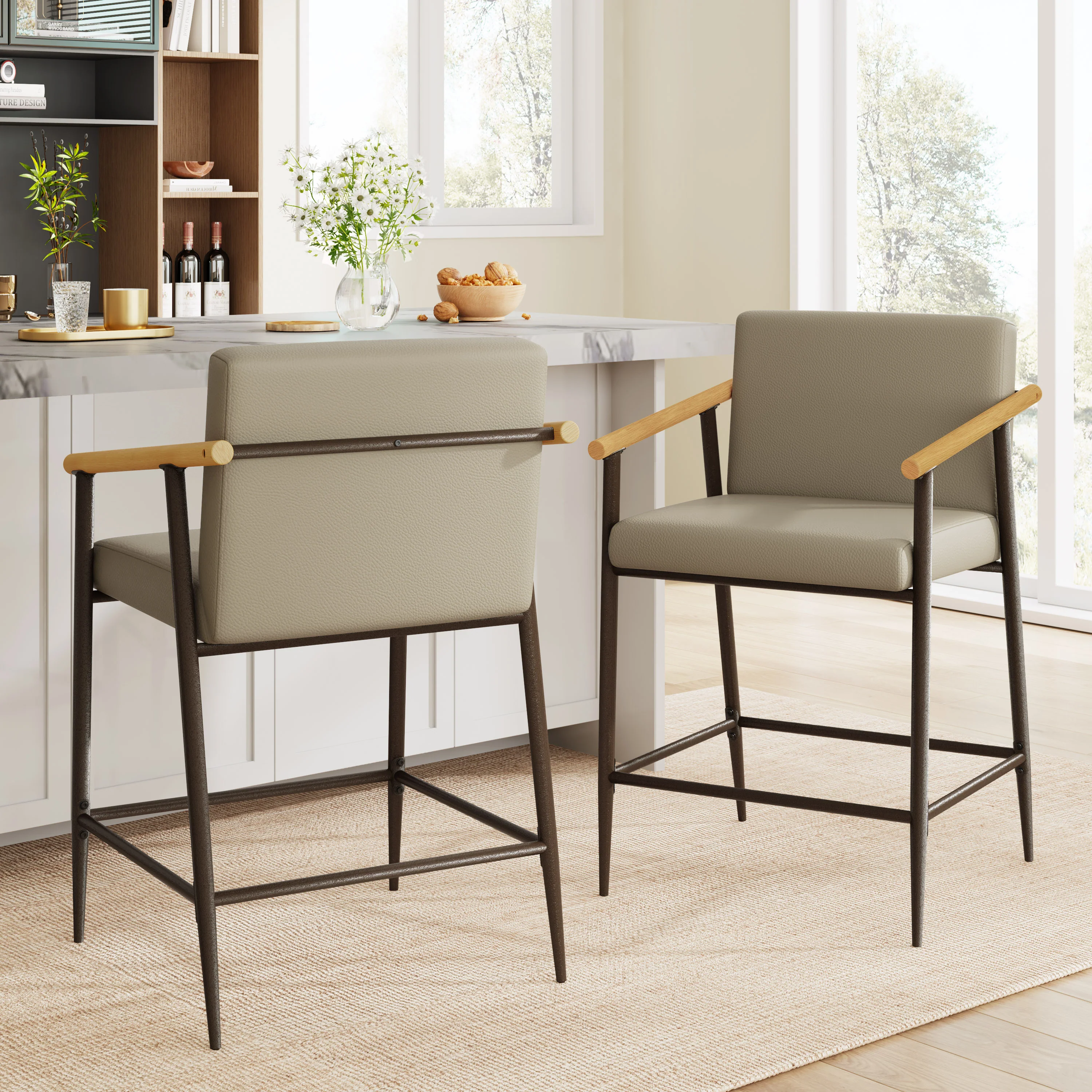Kentwood Square Back Upholstered Counter Stool with Iron Frame, Set of 2 - Image 27