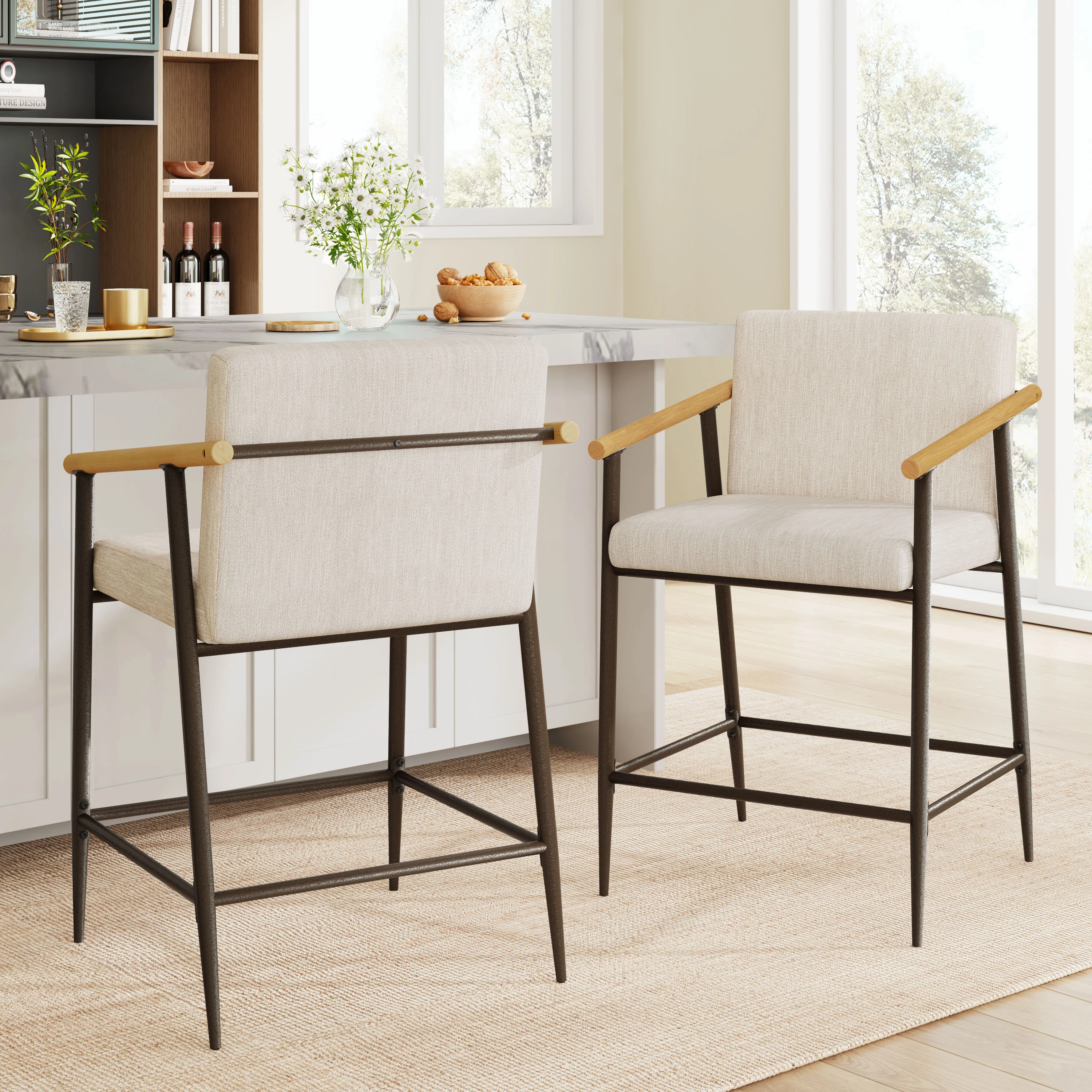 Kentwood Square Back Upholstered Counter Stool with Iron Frame, Set of 2 - Image 28