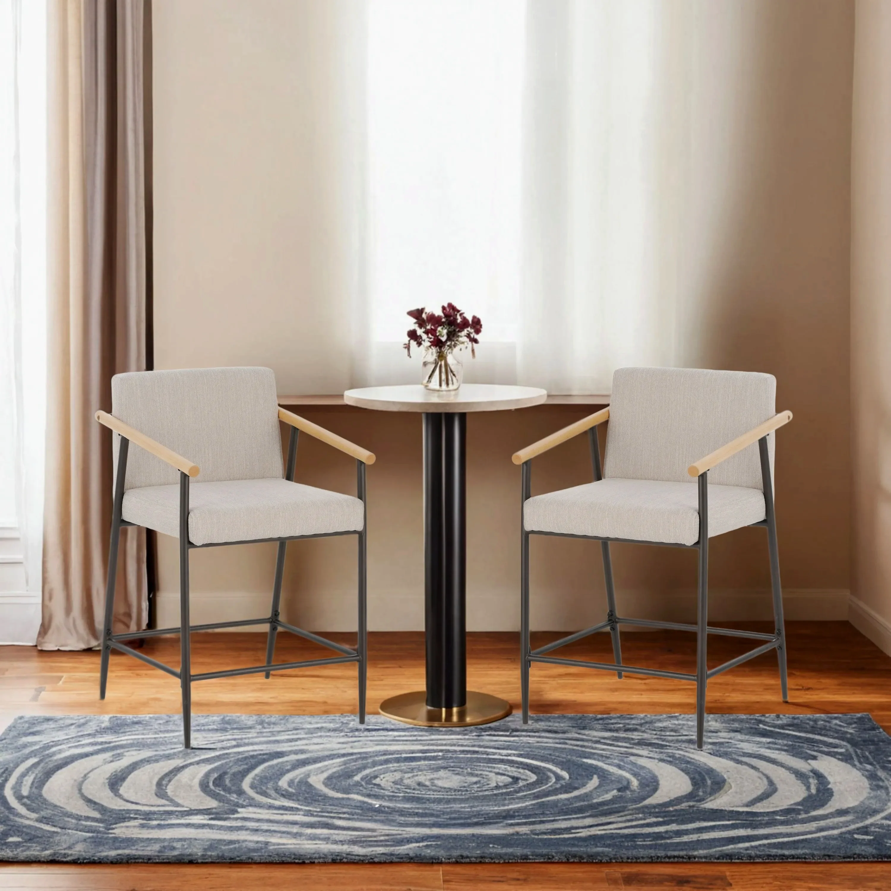 Kentwood Square Back Upholstered Counter Stool with Iron Frame, Set of 2 - Image 35