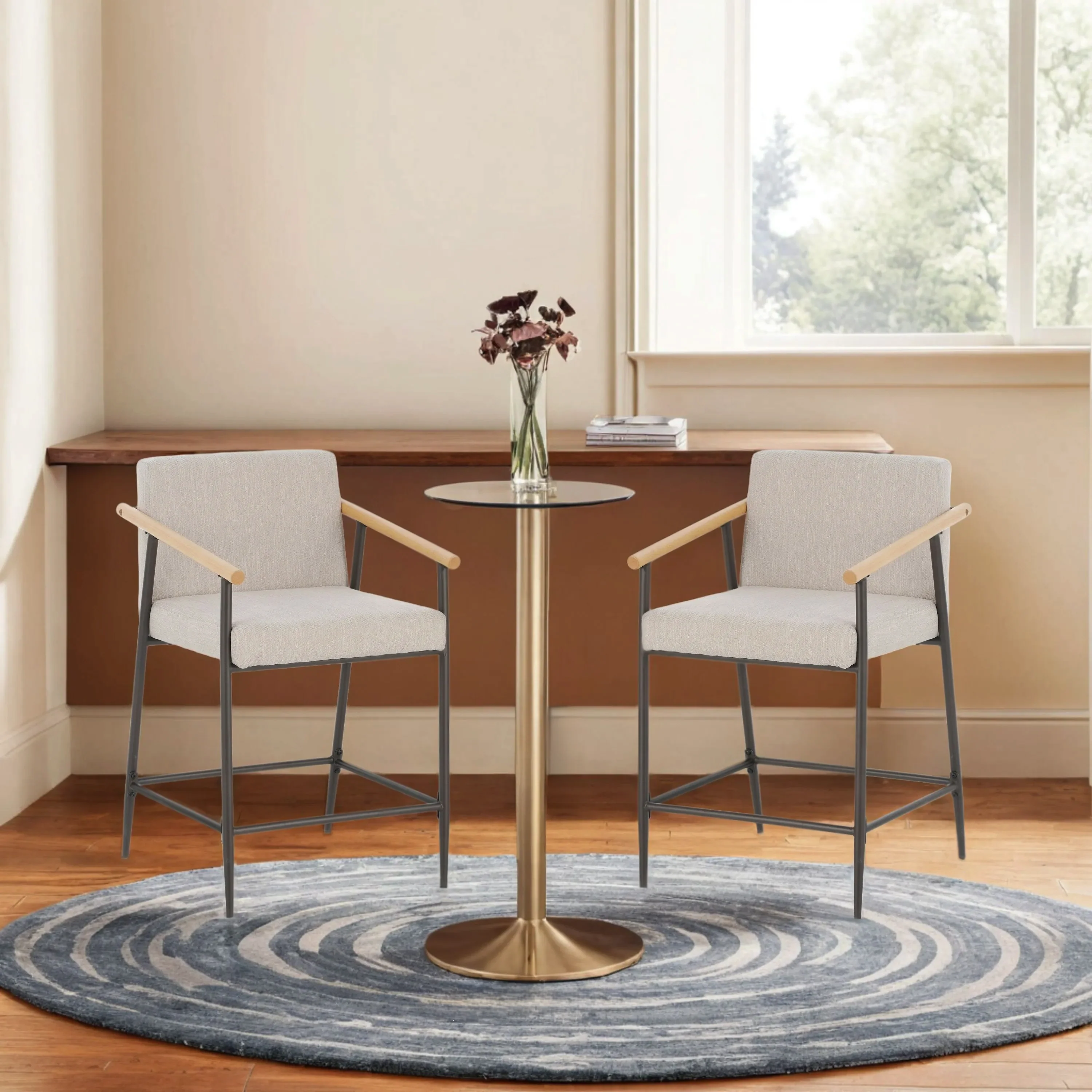 Kentwood Square Back Upholstered Counter Stool with Iron Frame, Set of 2 - Image 36