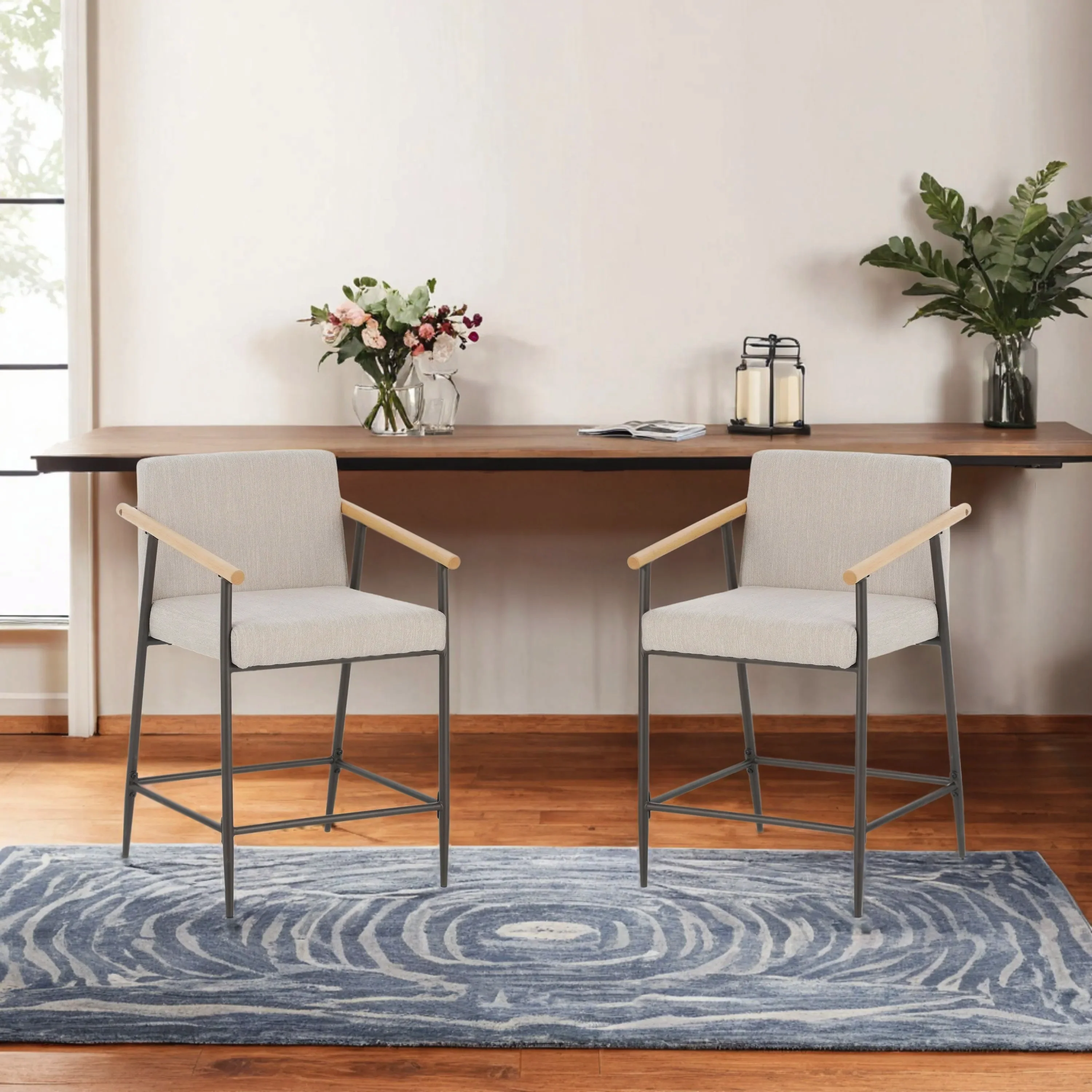 Kentwood Square Back Upholstered Counter Stool with Iron Frame, Set of 2 - Image 37