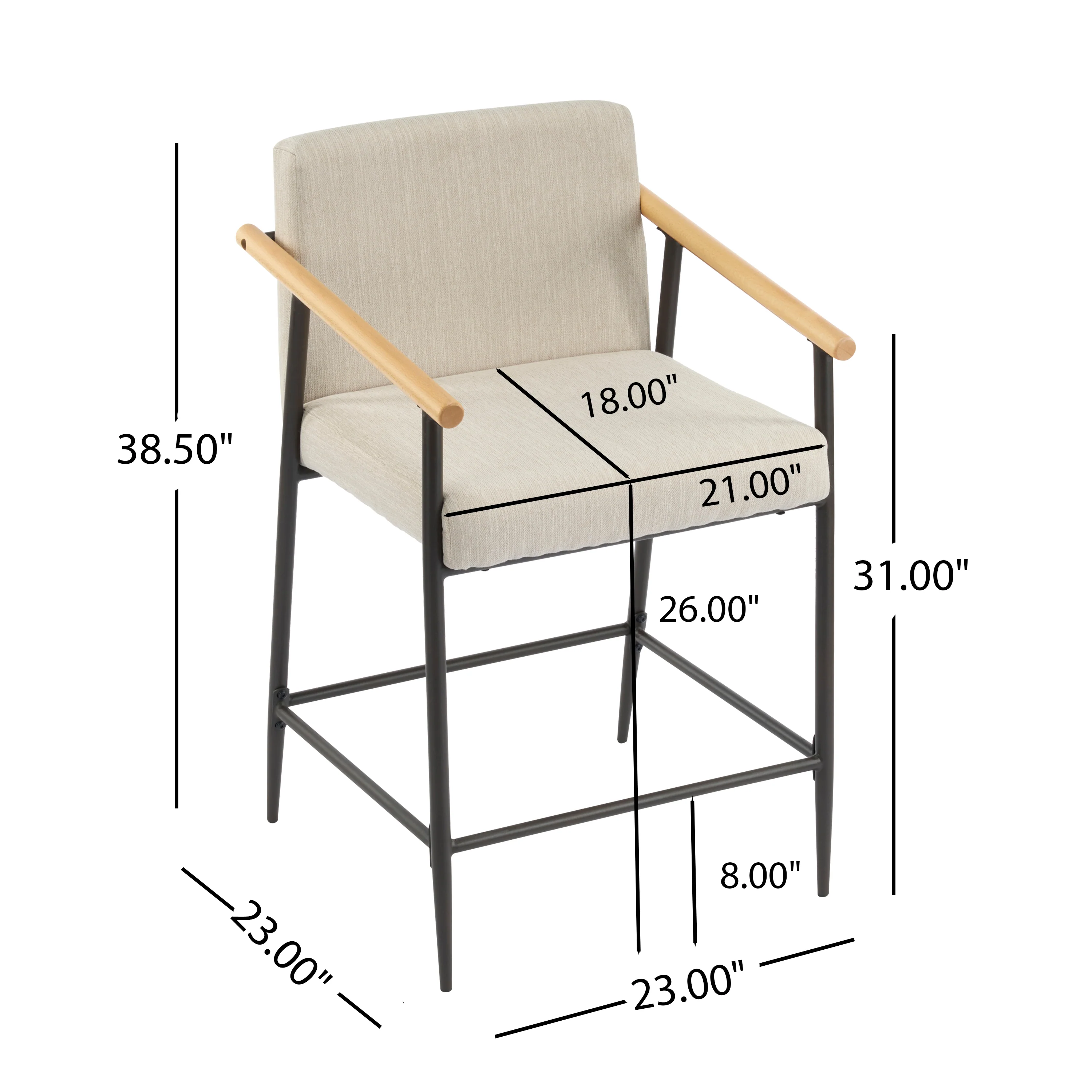 Kentwood Square Back Upholstered Counter Stool with Iron Frame, Set of 2 - Image 40