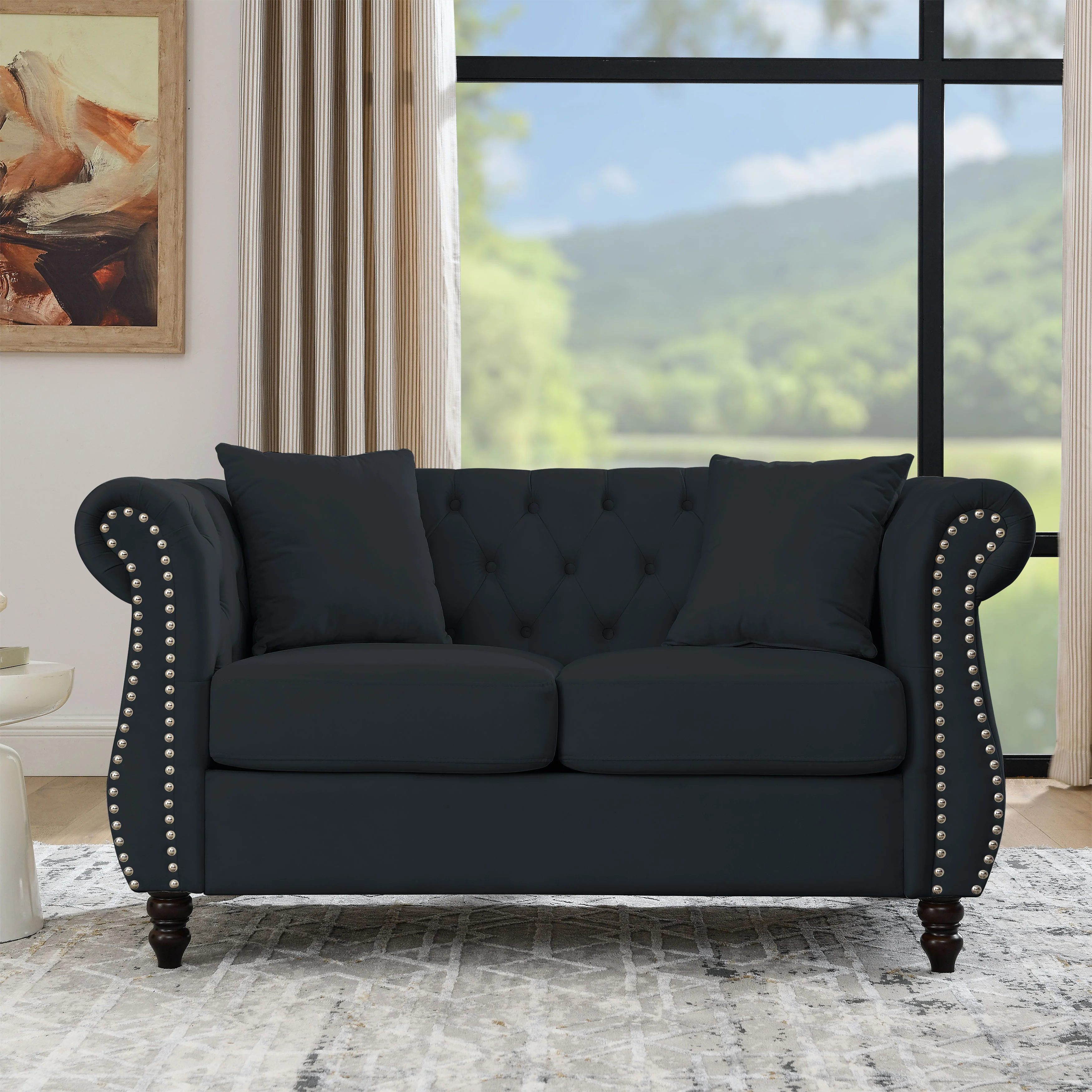 Nailhead Velvet Chesterfield Loveseat - Image 16