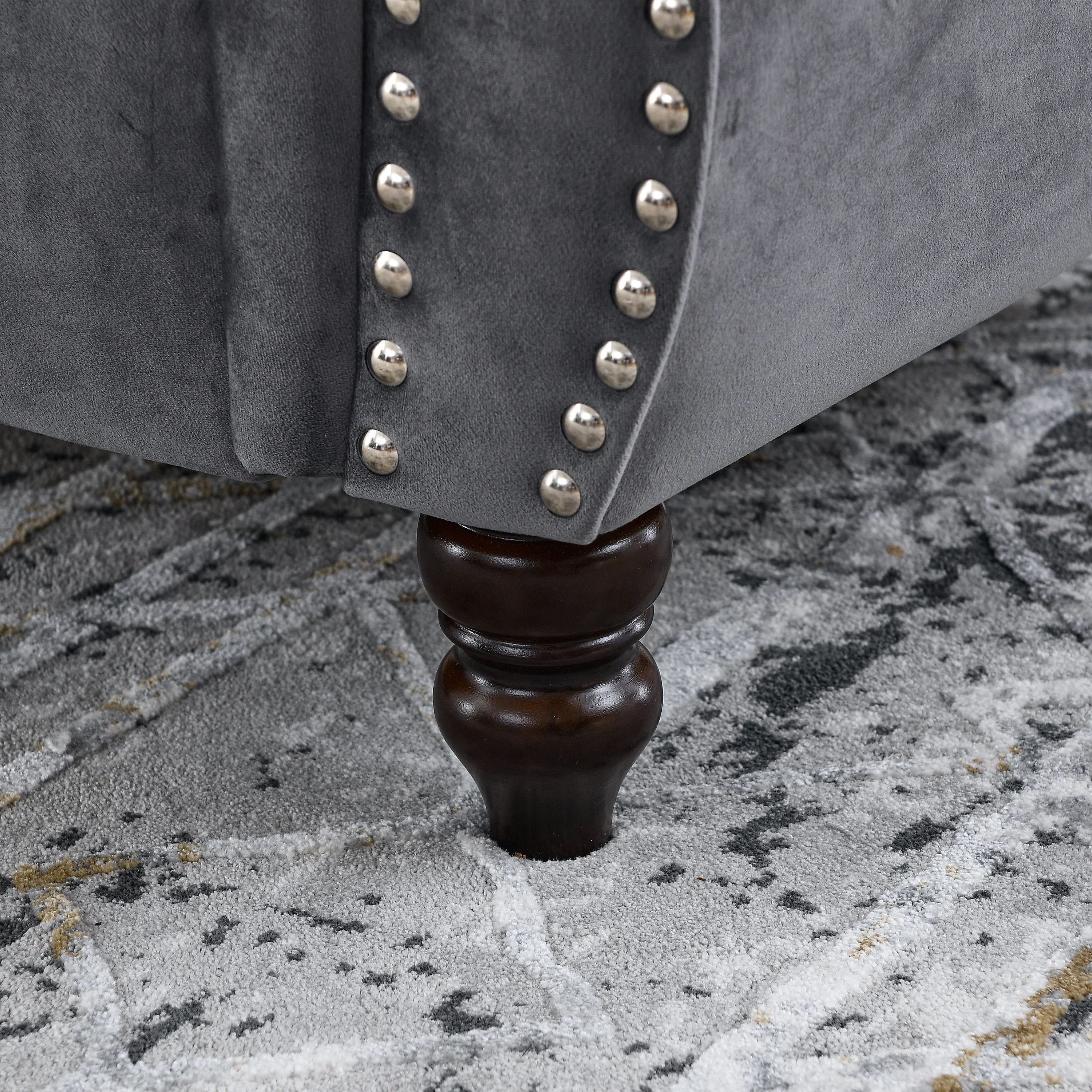 Nailhead Velvet Chesterfield Loveseat - Image 37