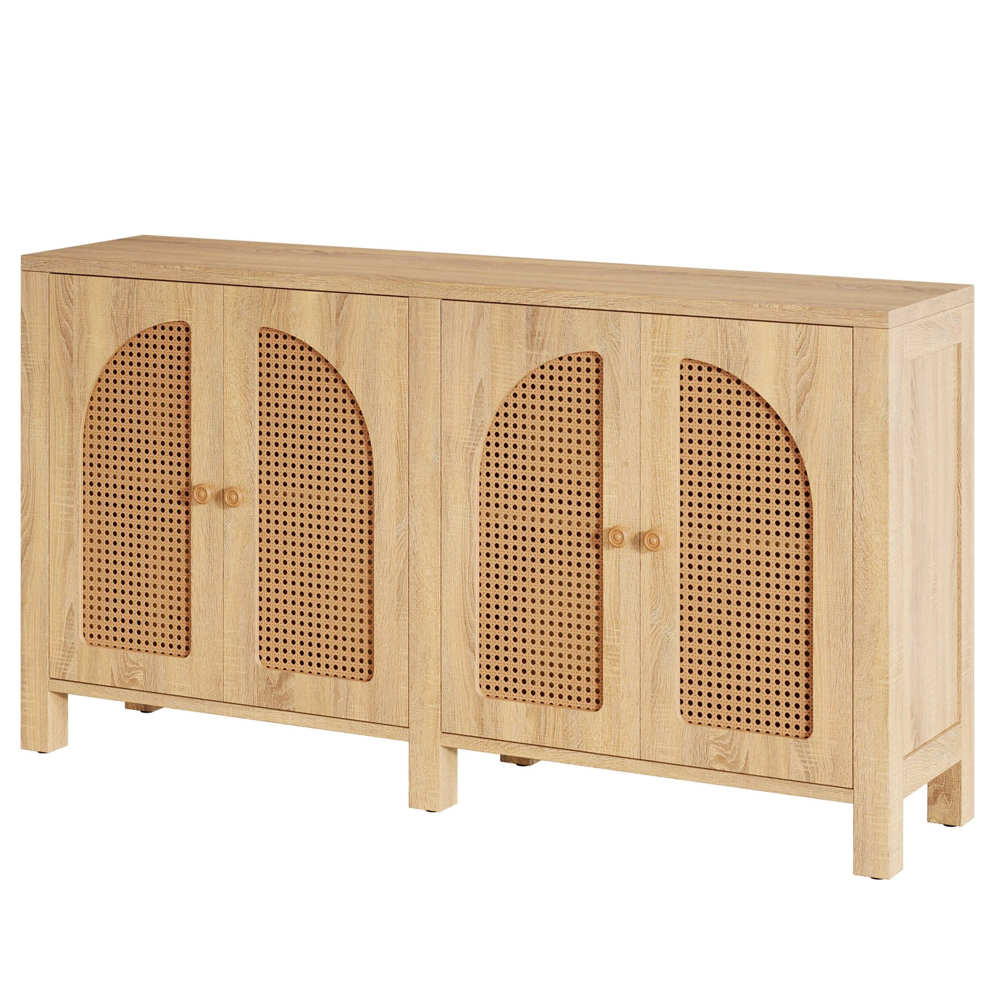 59" Rattan Natural Buffet Sideboard Credenza Cabinet with 4 Doors