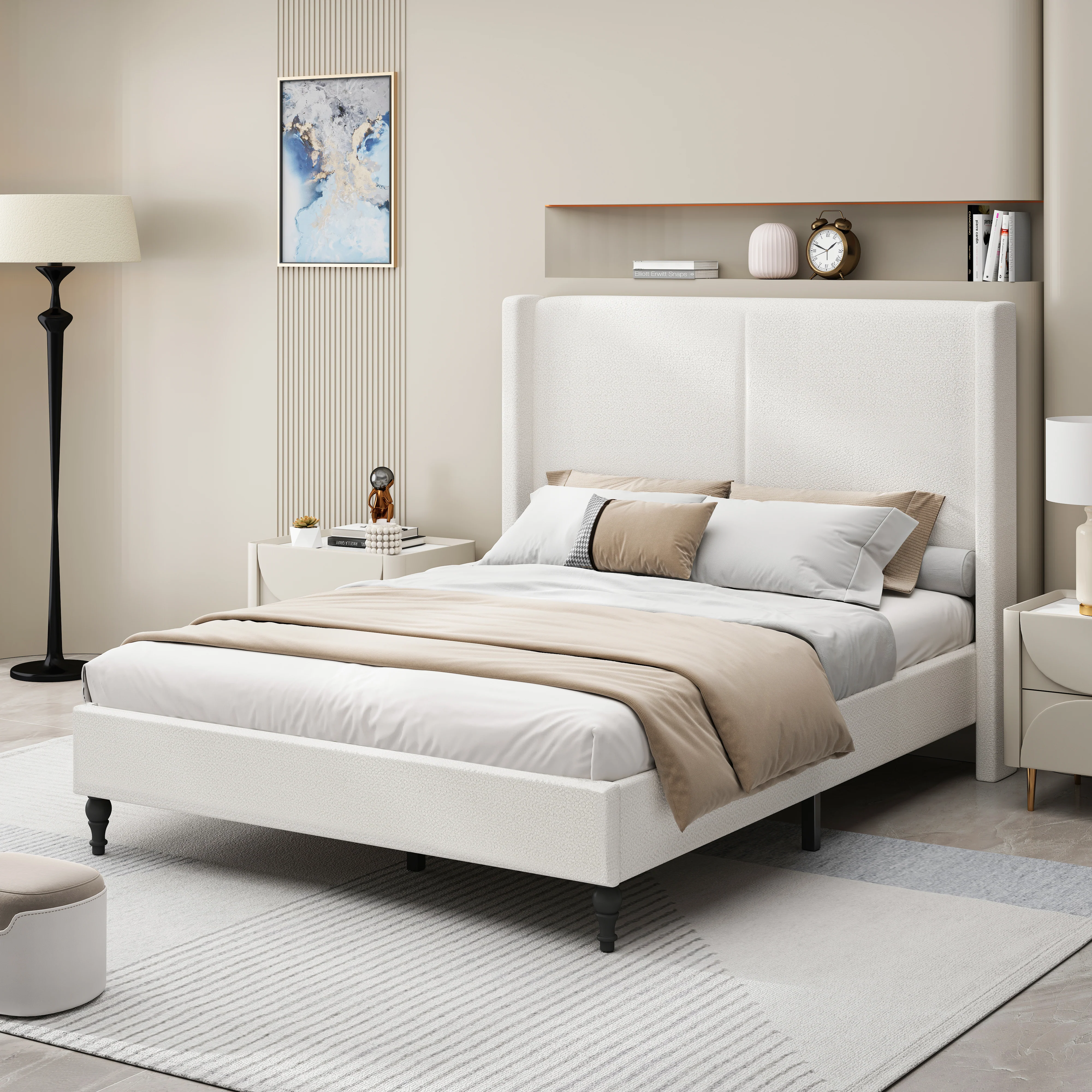 Bed Frame with 55.5"High Back Boucle Upholstered Headboard - Image 15