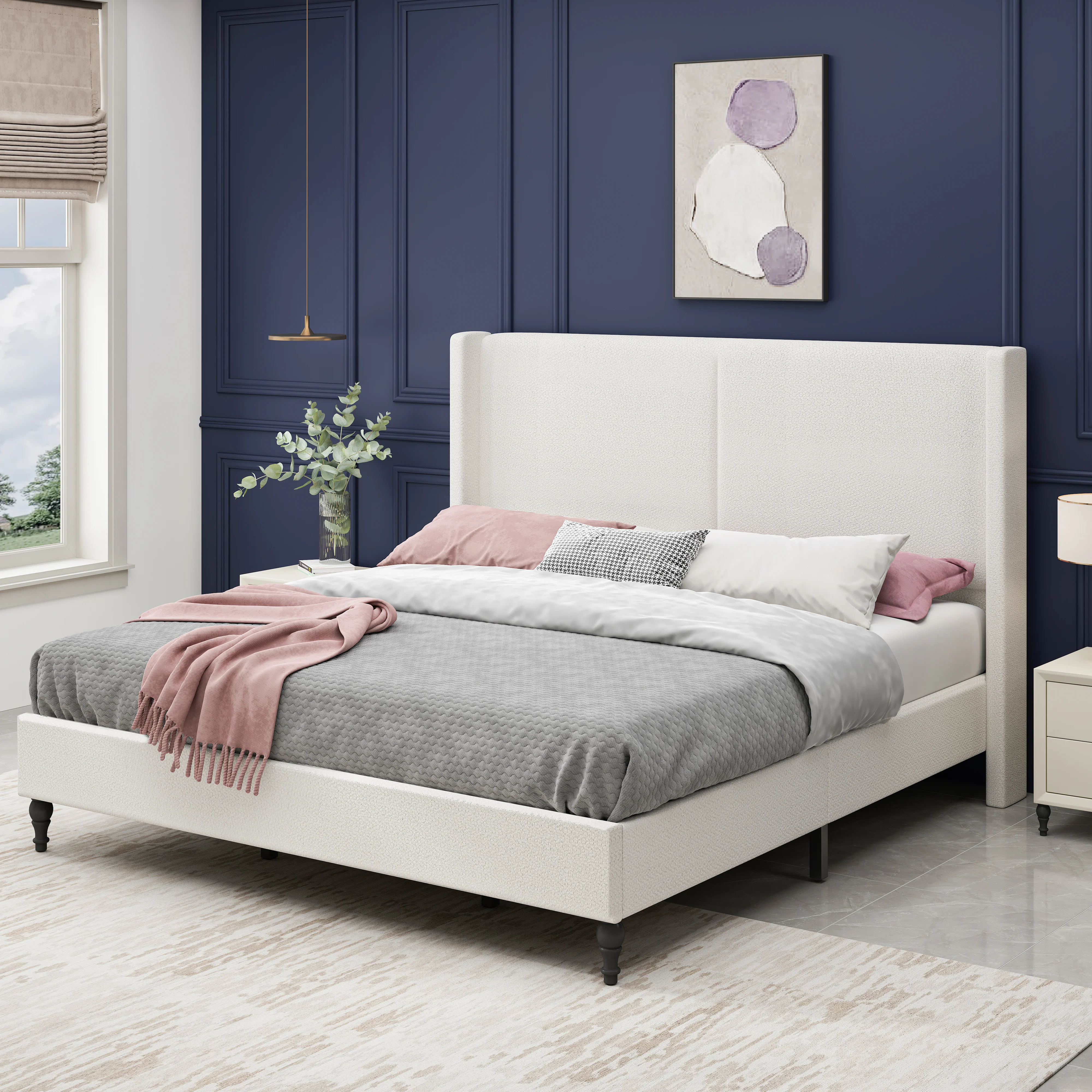 Bed Frame with 55.5"High Back Boucle Upholstered Headboard - Image 27