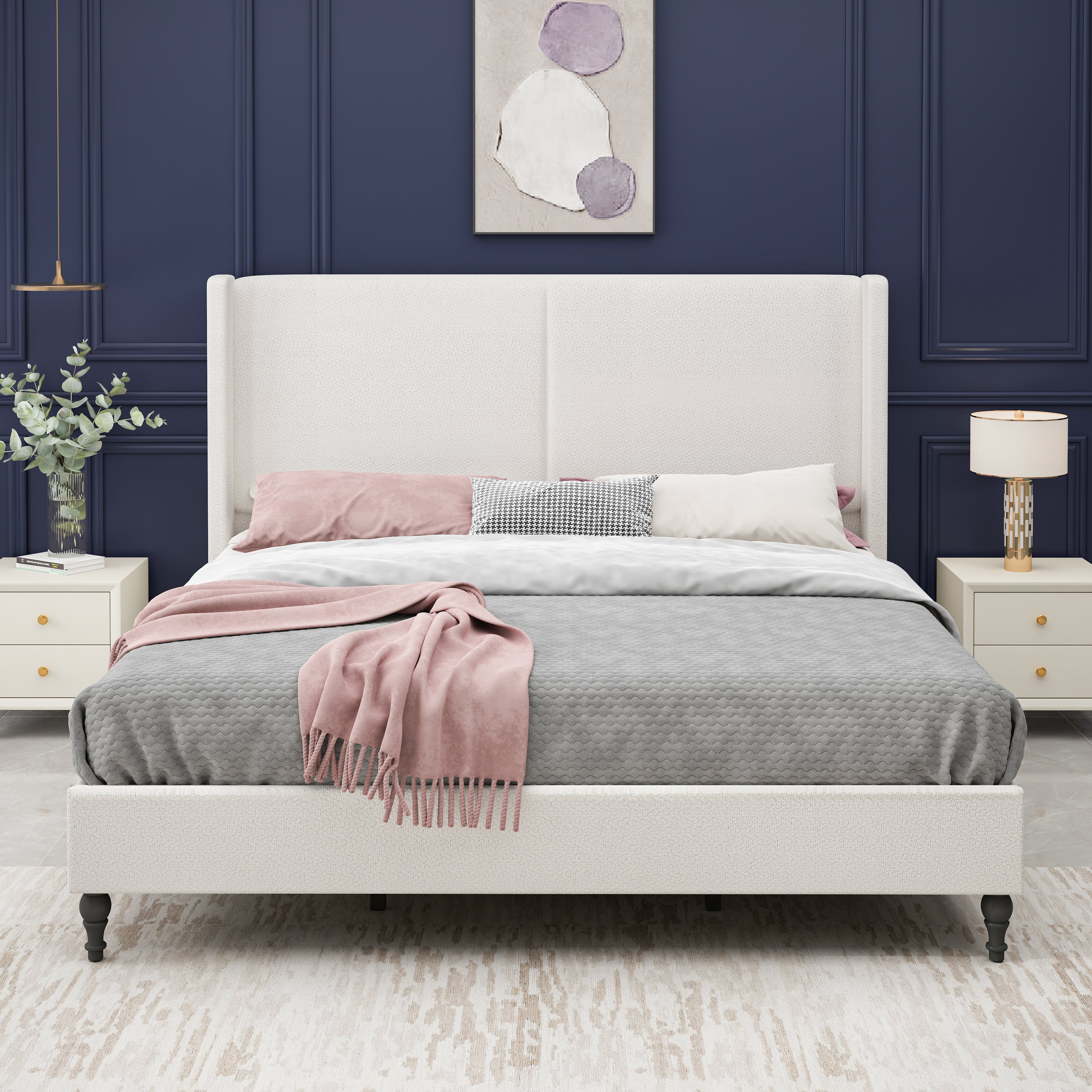 Bed Frame with 55.5"High Back Boucle Upholstered Headboard - Image 28